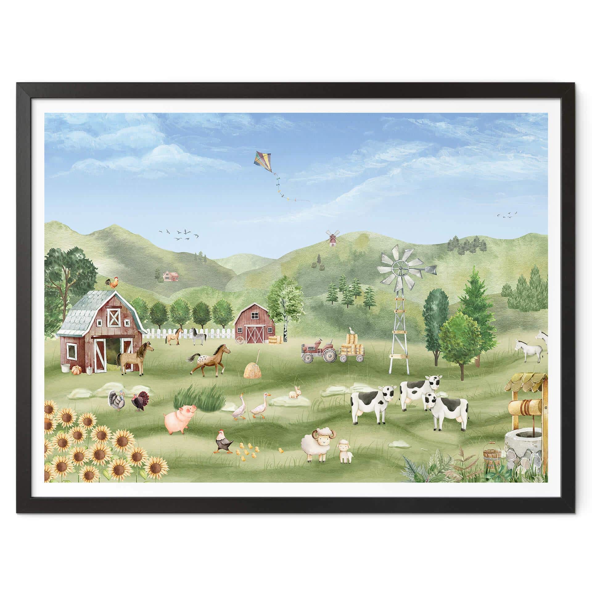 Plakat Oliver Robins - Farverig bondegård med dyr