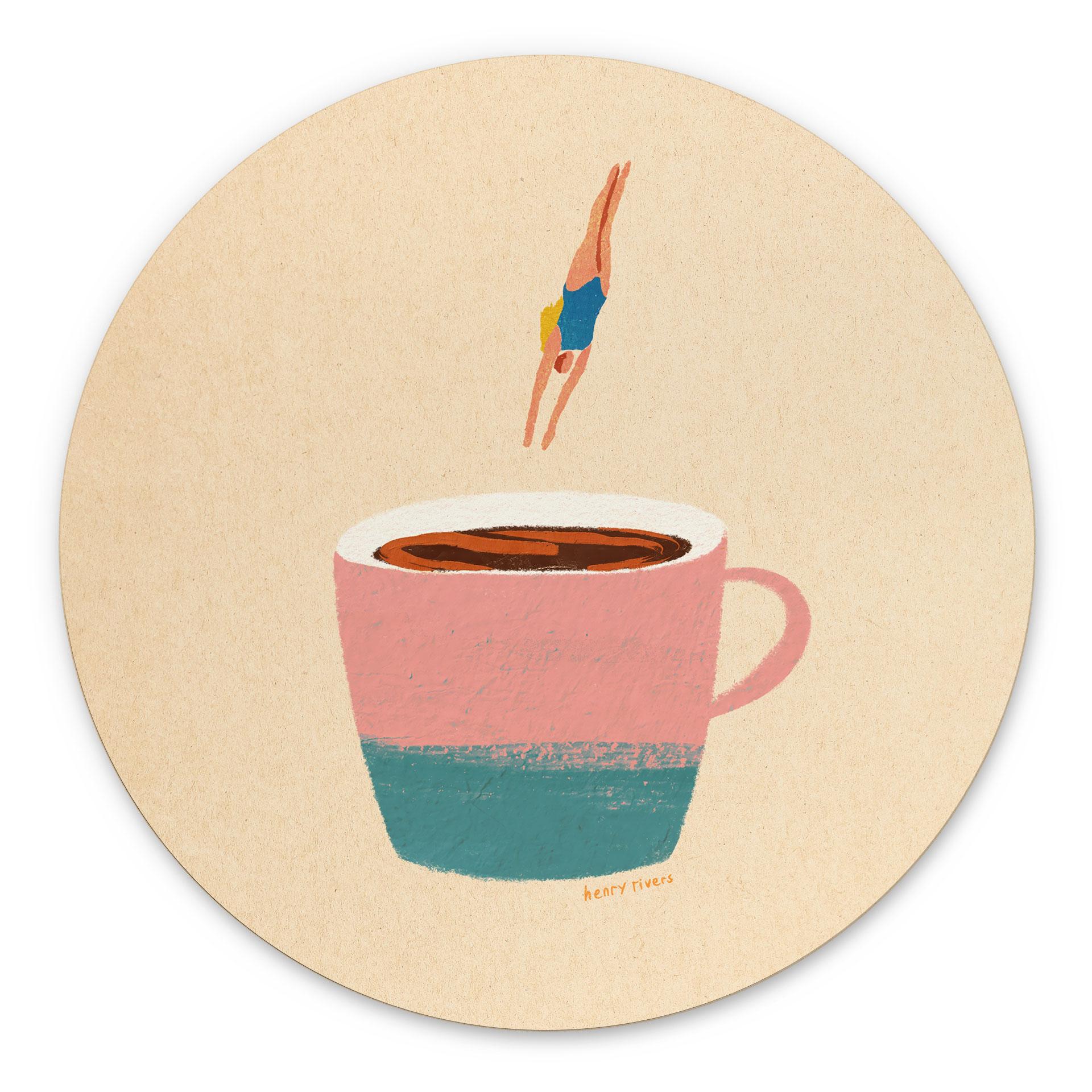 Tableau Plongeon dans le café - Rivers - Alu-Dibond Rond