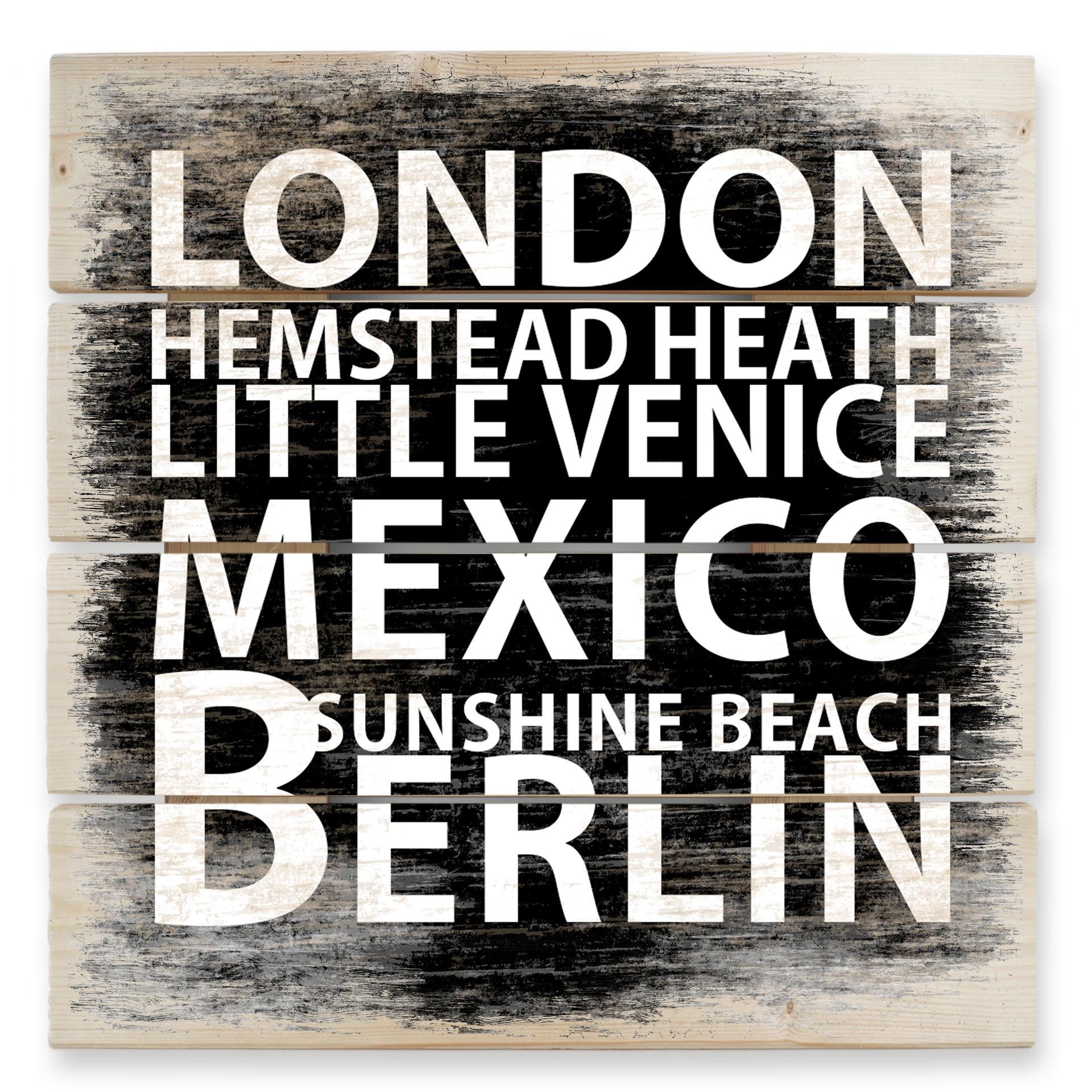 Cuadro de madera Londres - México - Berlín - 40x41,5 cm