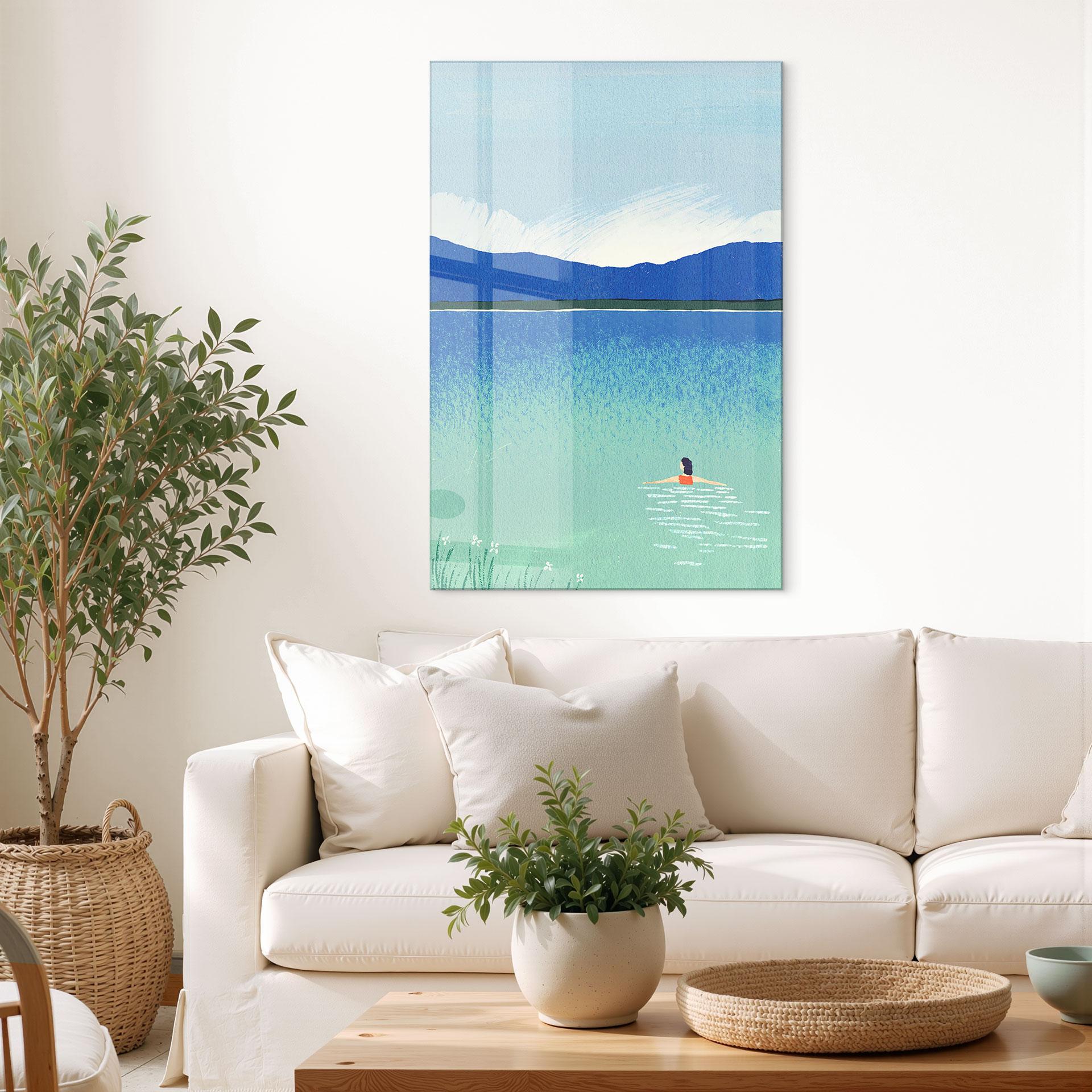 Acrylglas schilderij Zomerzwemmen in het bergmeer - Rivers
