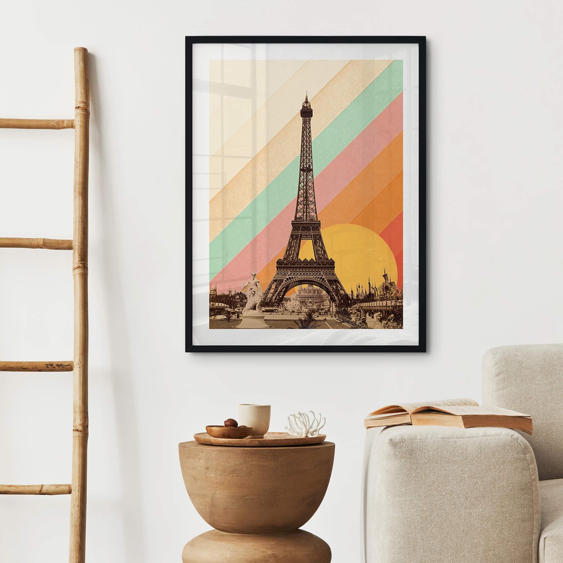 Plakat Bodart - Retro Eiffeltårn med regnbue