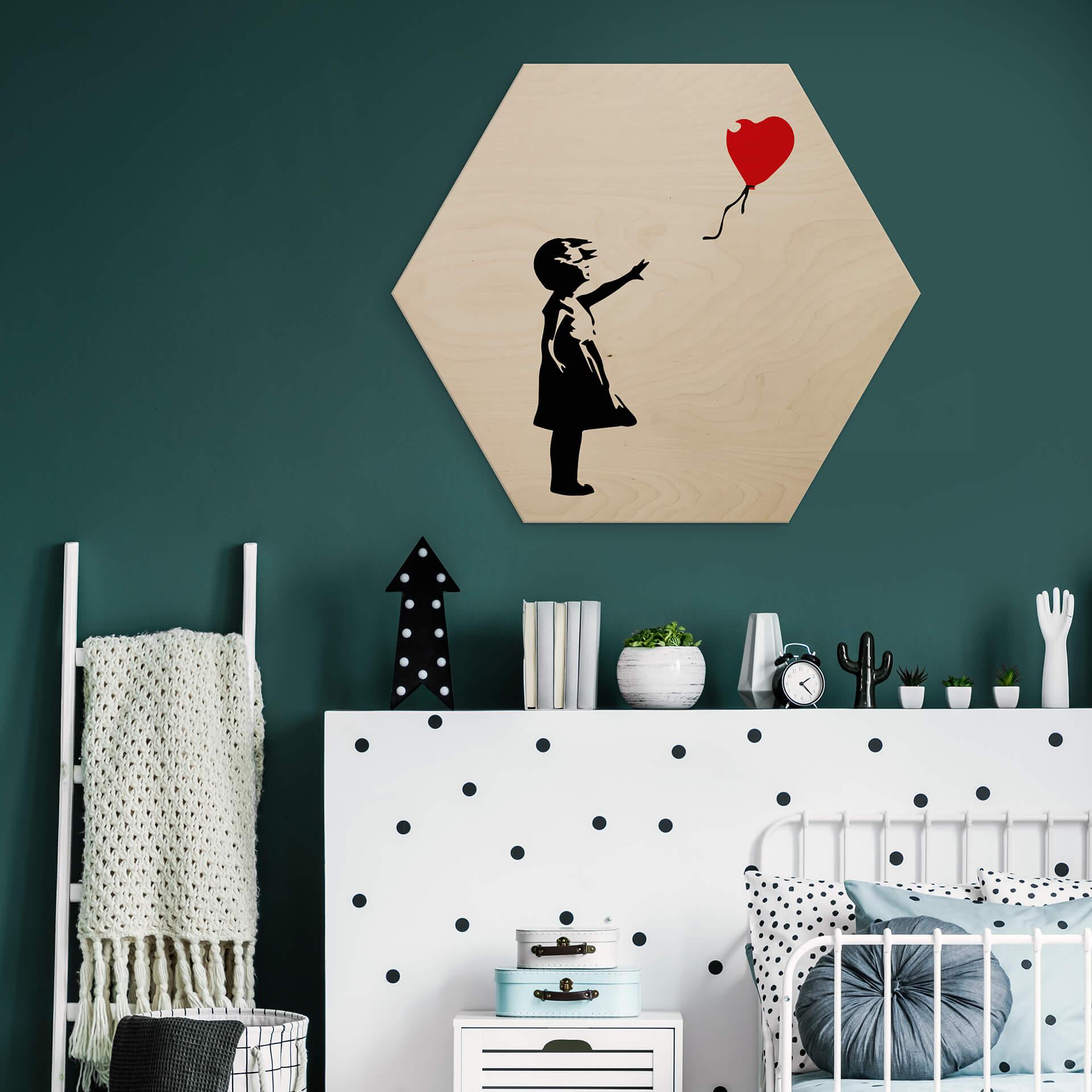 Hexagon - Træ Banksy - Girl with the red balloon