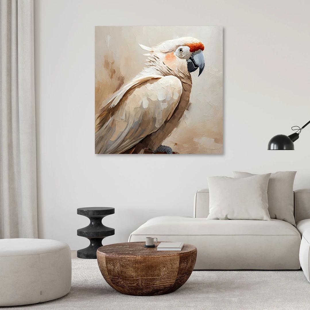 Leinwandbild Vogel Papagei beige gemalt