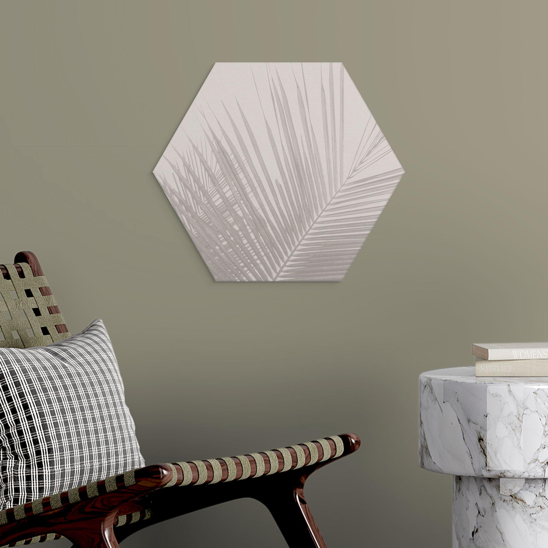 Sekskantet Billede af palmeblade i hørlook - Bloomery Decor - aluminium dibond