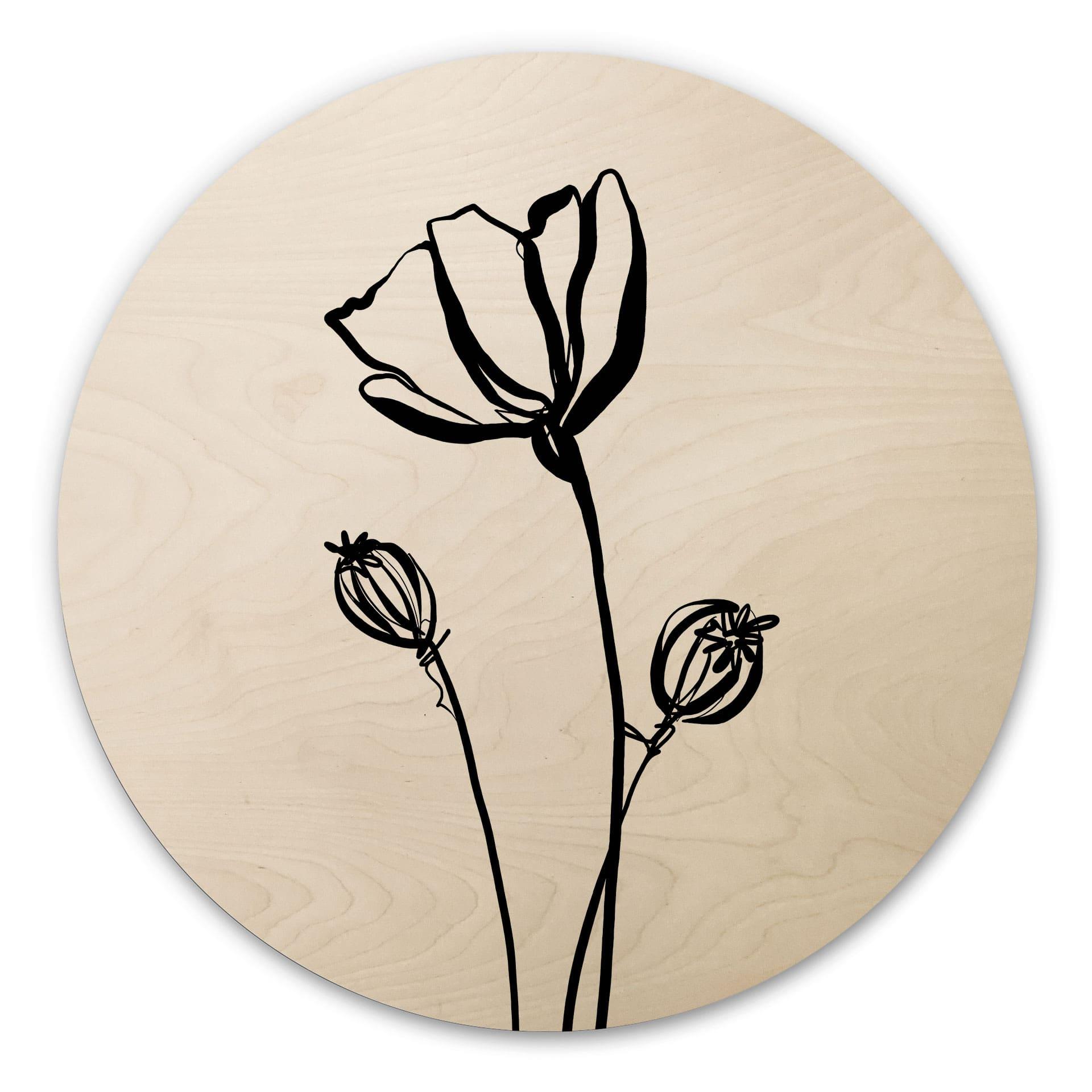 Billede af træ Line Art Poppy - Cats & Dotz - Round