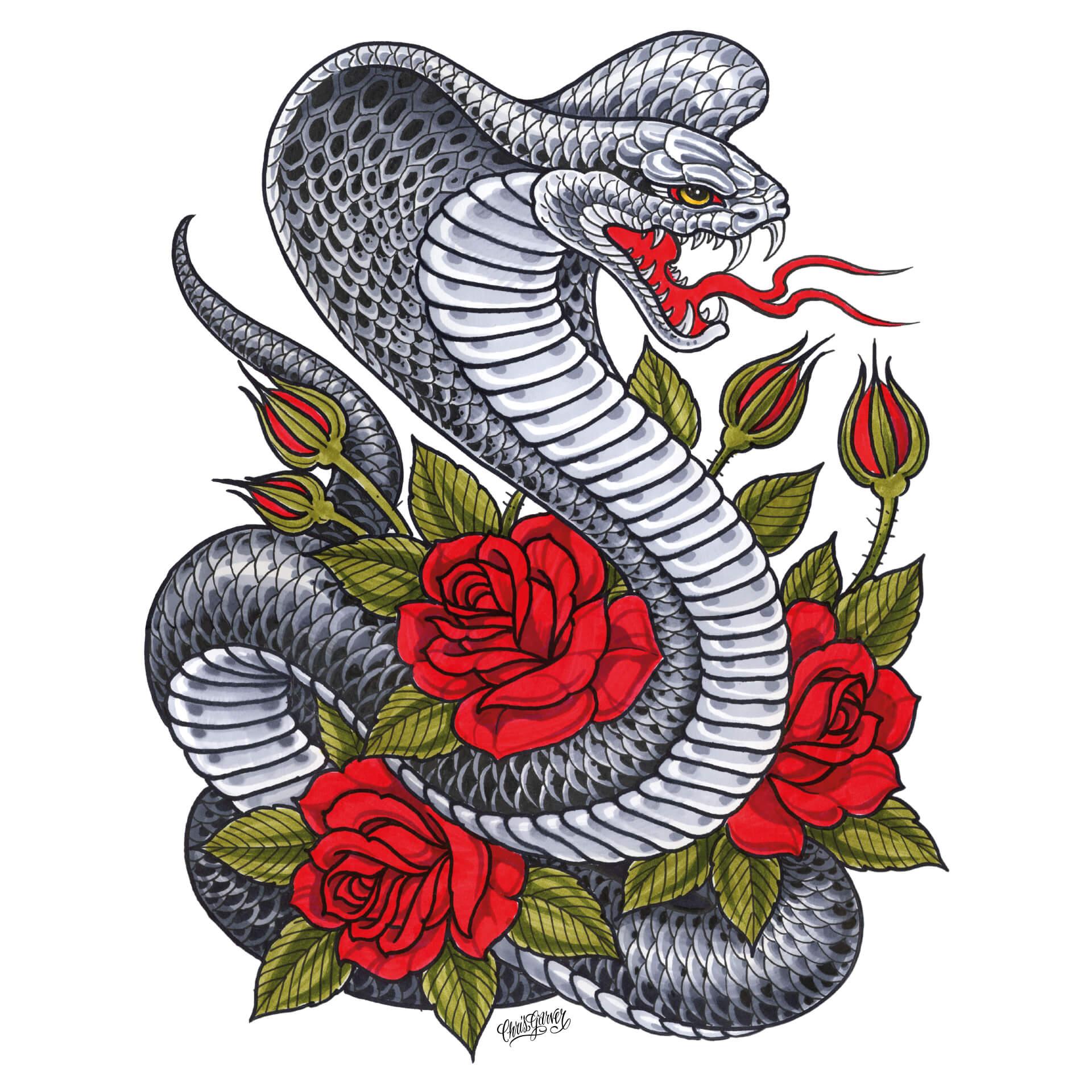 Miami Ink cobra mural de ventana con rosas
