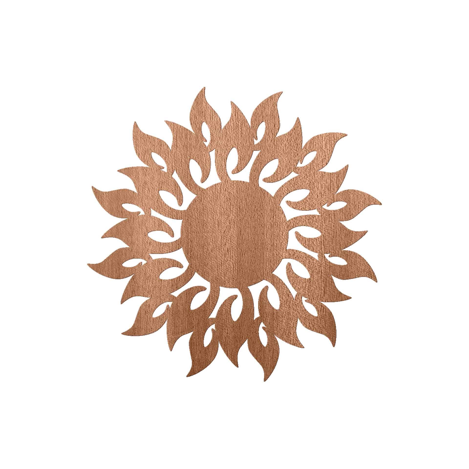 Decoración en madera caoba - llamas de sol