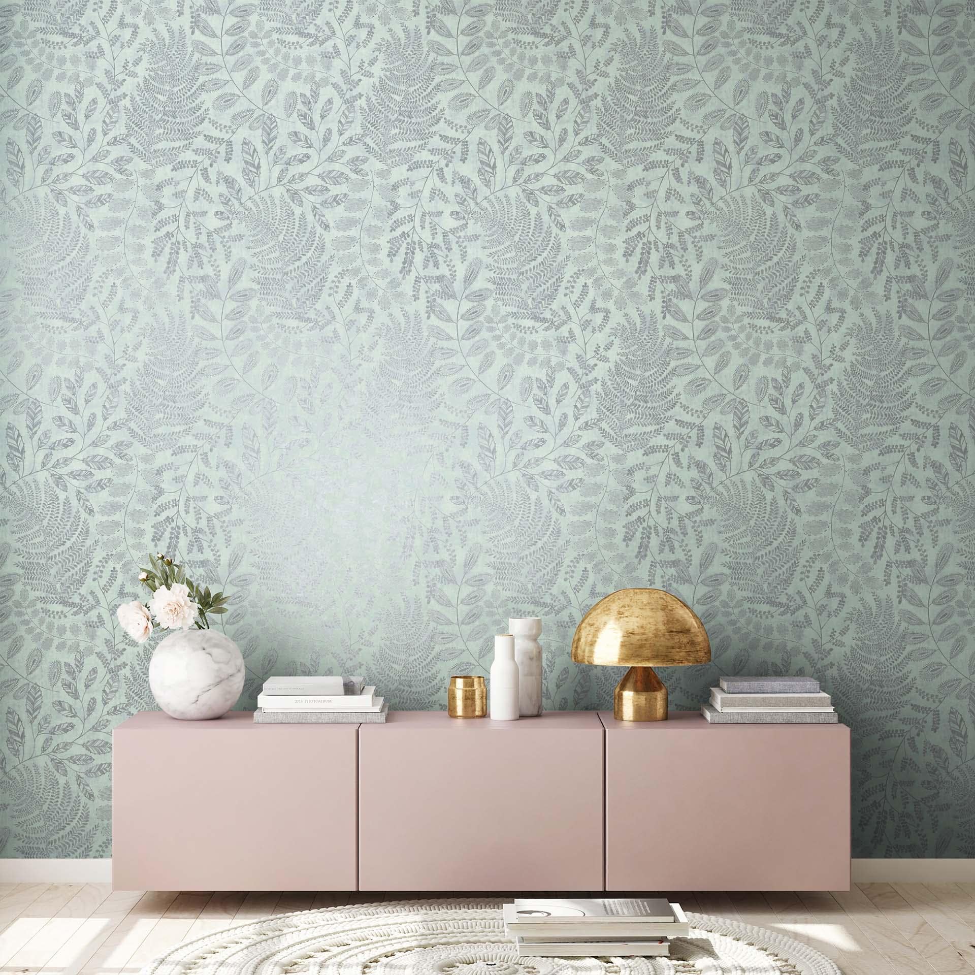 A.S. Création non-woven tapet BOS - blomstret tapet mintblå, sølv