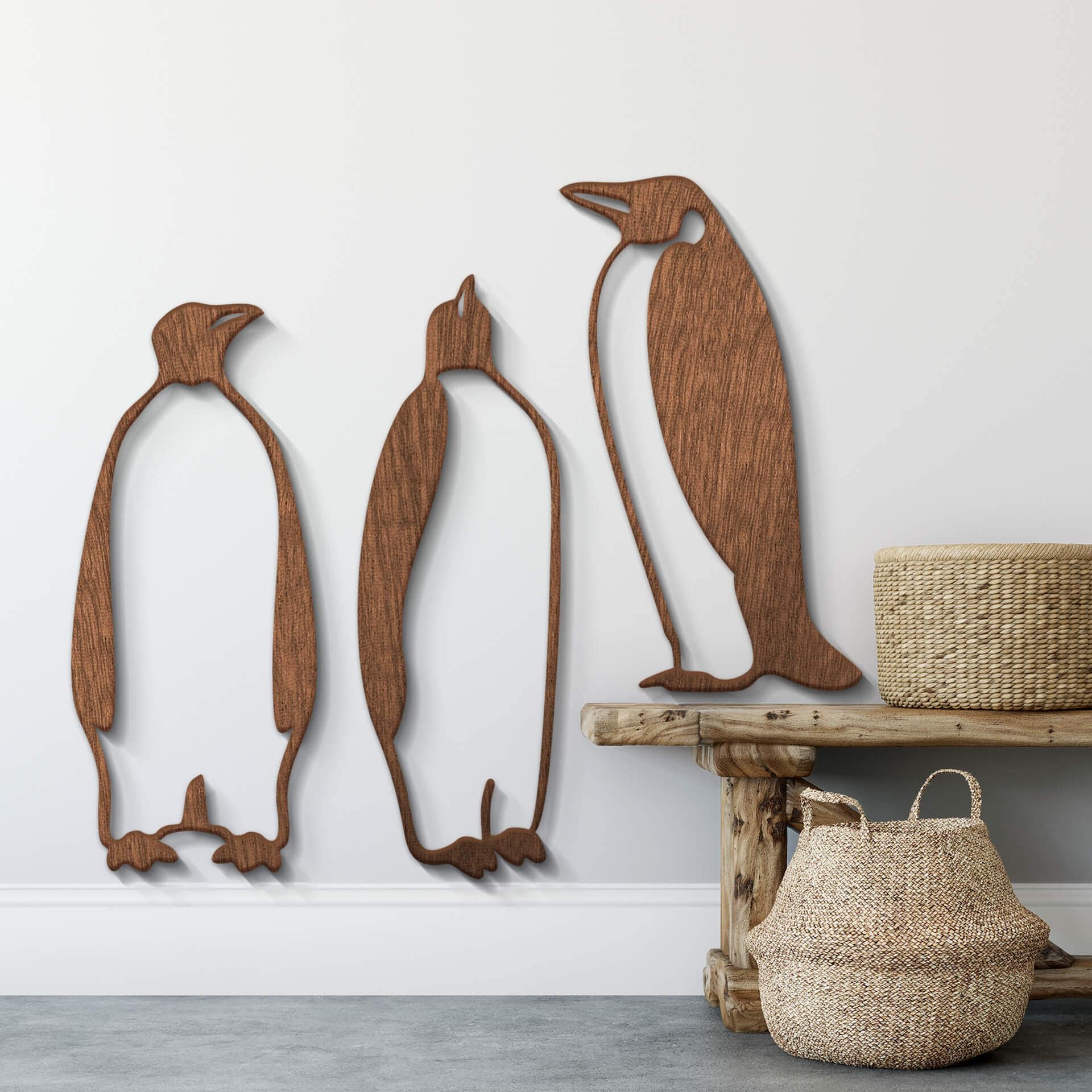Arte en madera de caoba - Pingüinos (3 piezas)