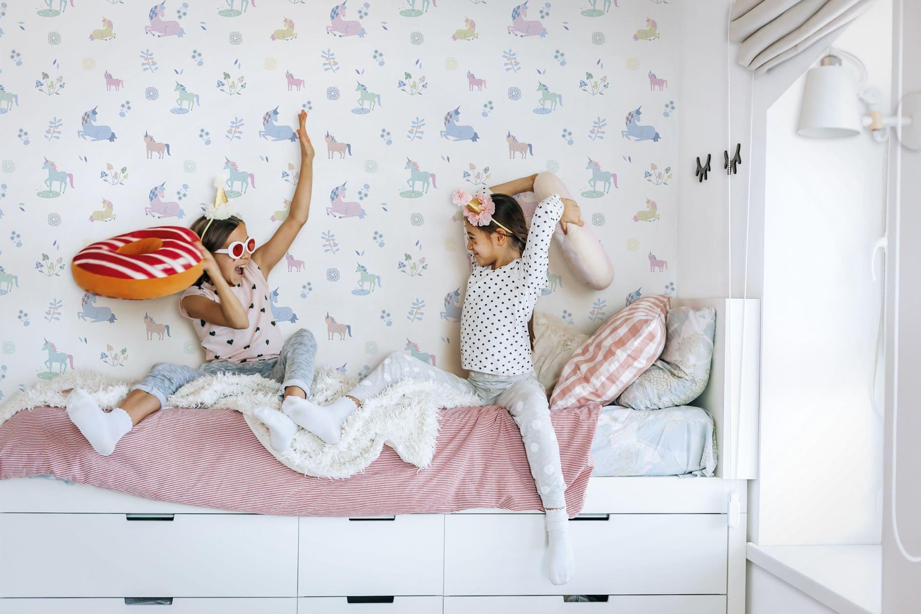 Kinderbehang, vliesbehang met illustratie Kids Walls wit, kleurrijk