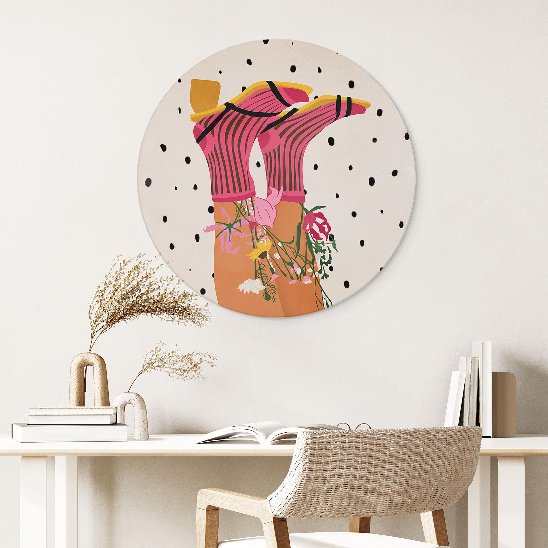 Billede sokkekærlighed møder flower power - Mokate - rund – print på aluminium (Alu-Dibond)