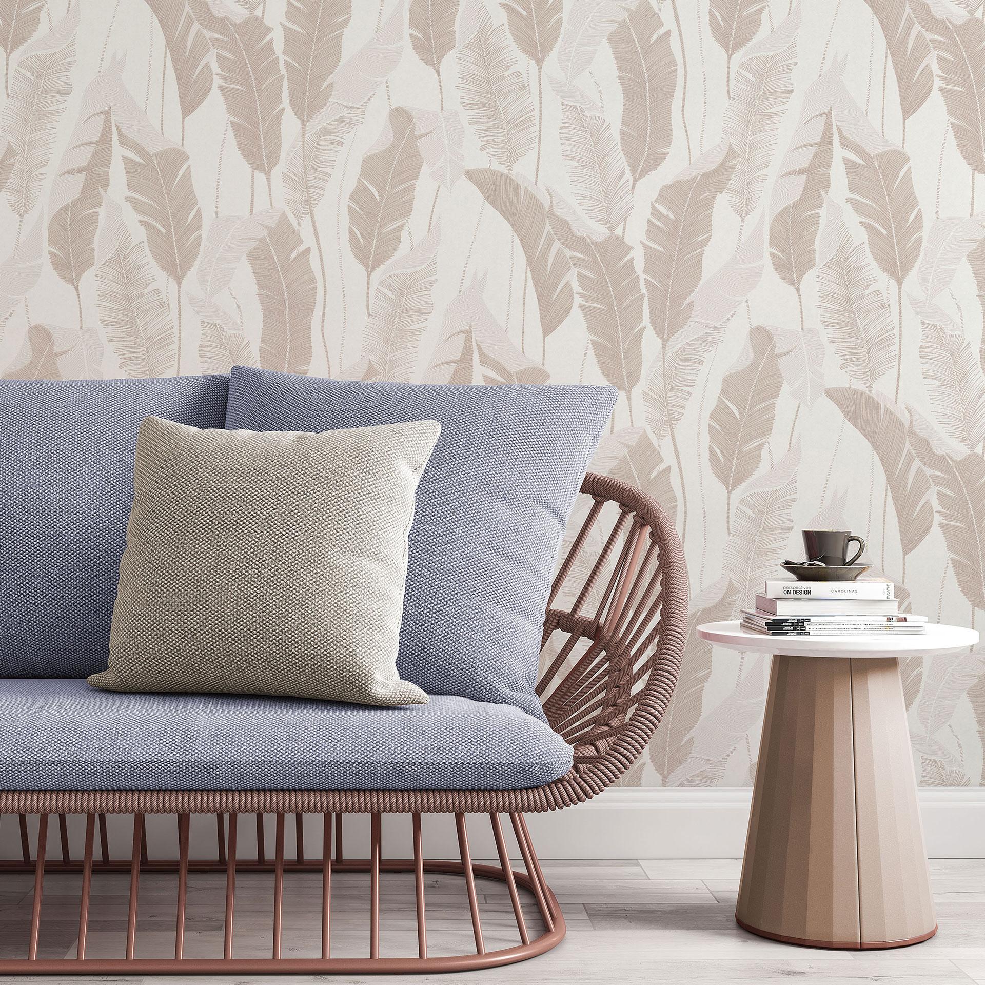 PVC-frit non-woven tapet med bladmotiv i beige