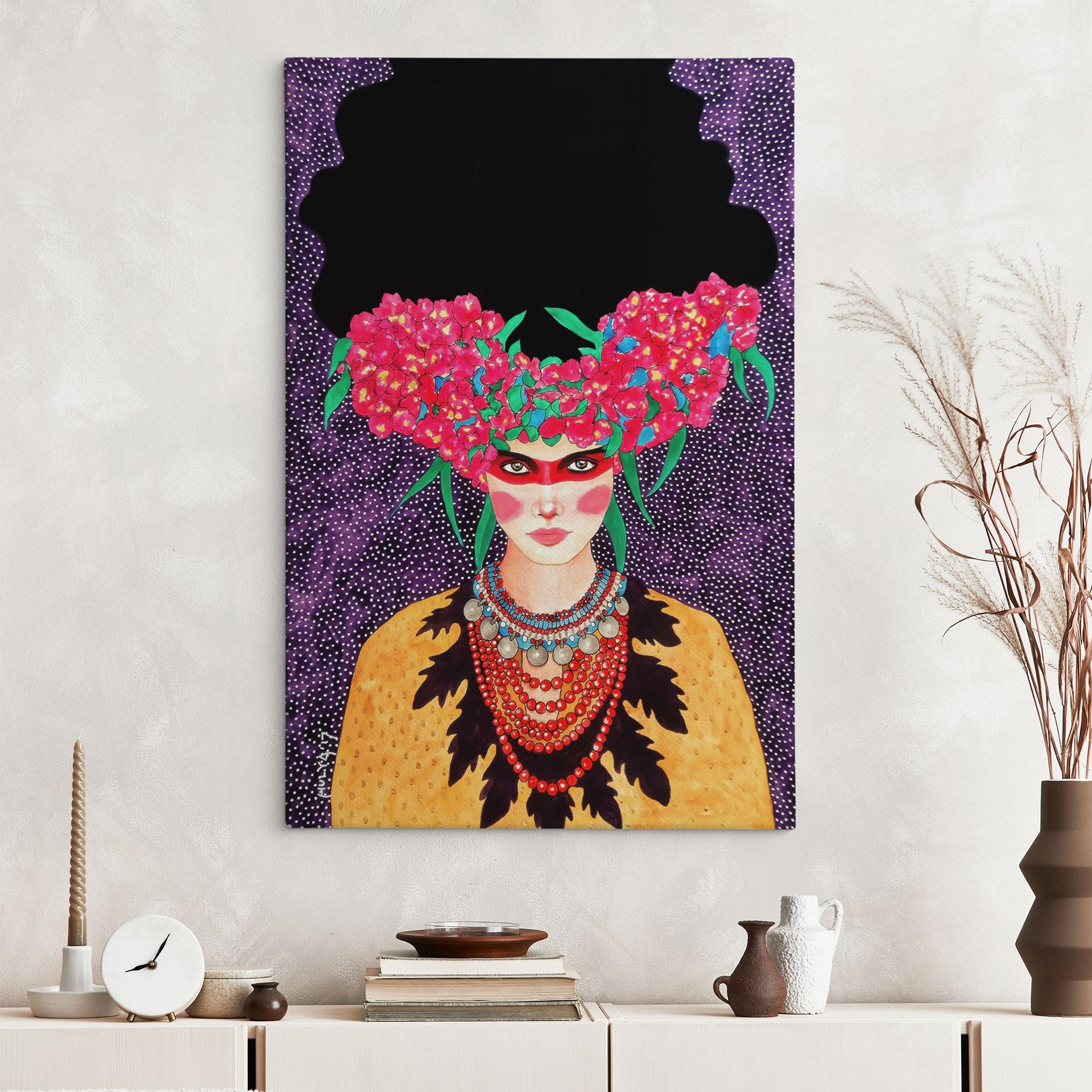 Canvasbillede Kvinde med blomsterkrans og stivelse - Hülya