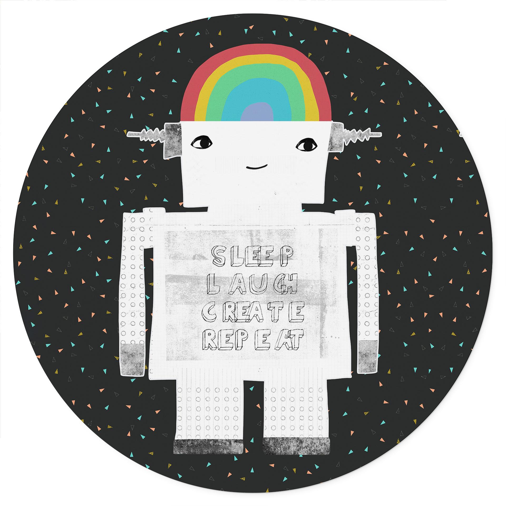 Wallsticker regnbuerobot til børneværelset Sleep Laugh Create - Treechild - Round