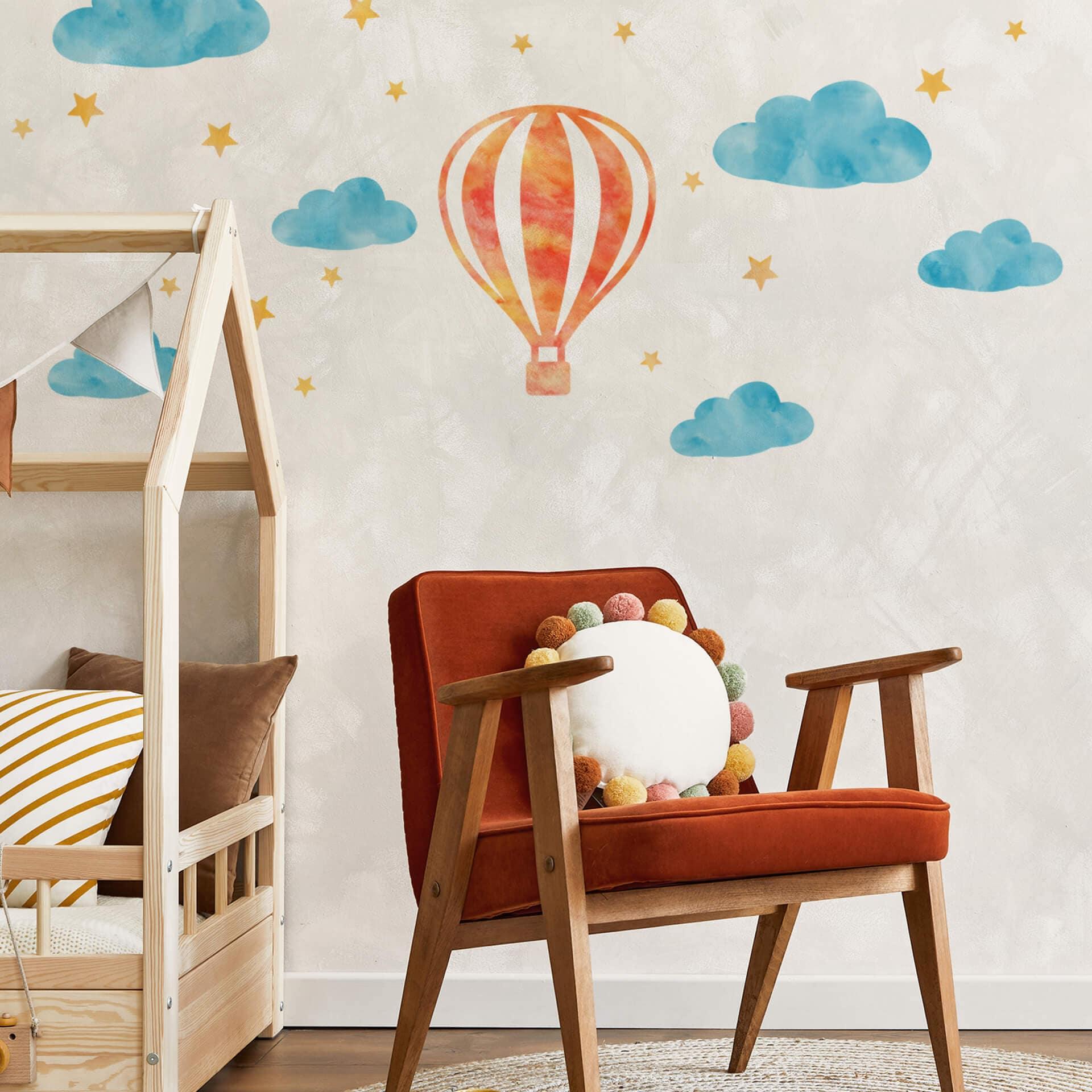 Wandtattoo Heissluftballon Set mit Sternen (23-teilig)