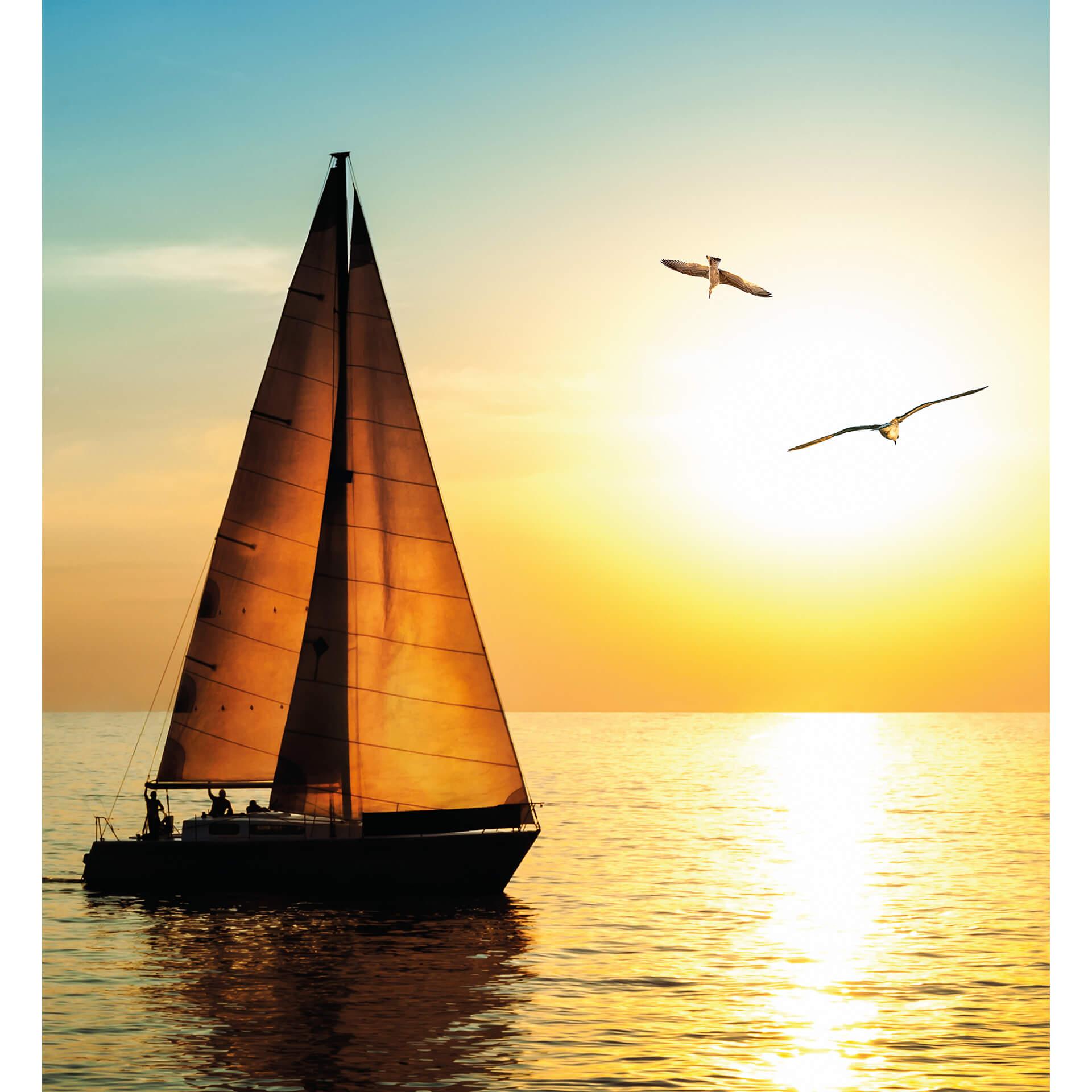 Fototapete Segelboot im Sonnenuntergang - 240x260 cm