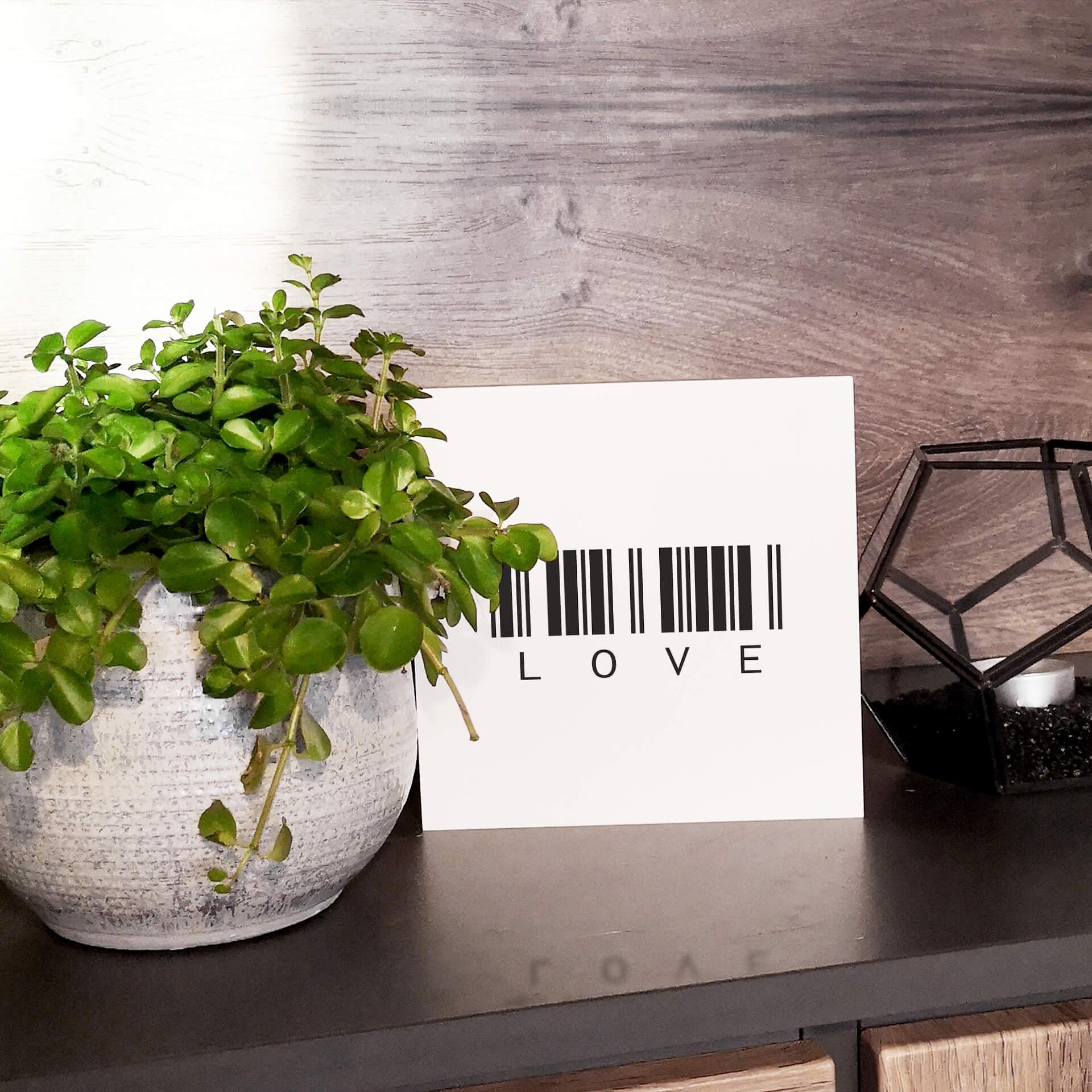 Billede af træ til at sætte op - Barcode Love - 15x15 cm