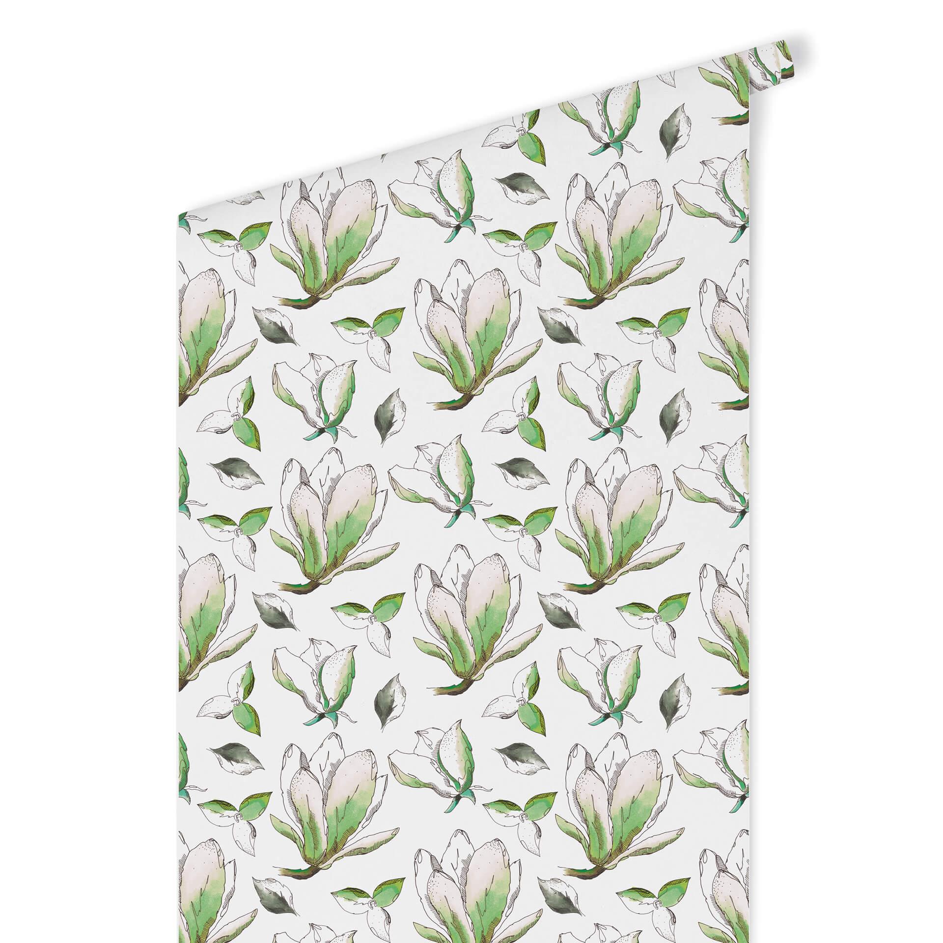 Patroonbehang – Illustrated Flowers – groen