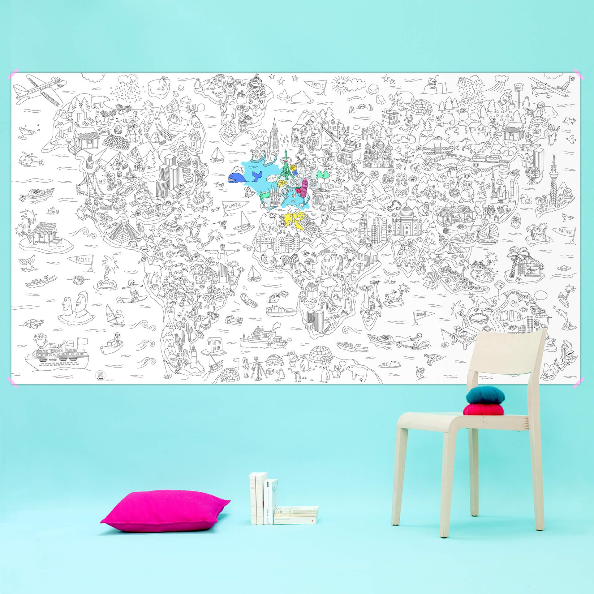 Faber-Castell farvelægningsplakat - Verdenskort 180x100 cm