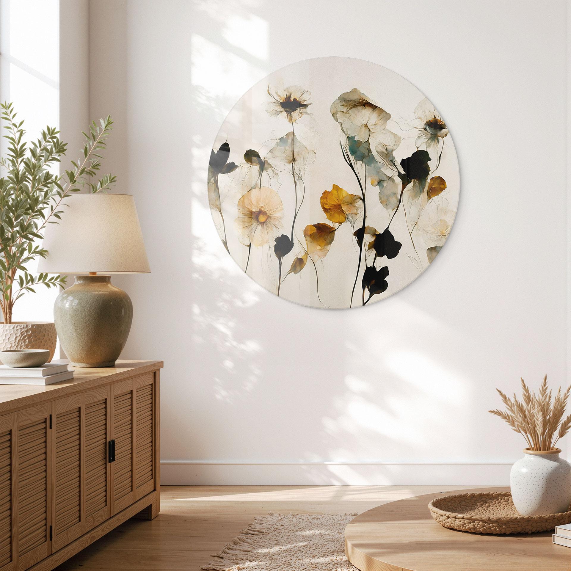 Glas billede Fine tørrede blomster i naturlige nuancer - Treechild - rund