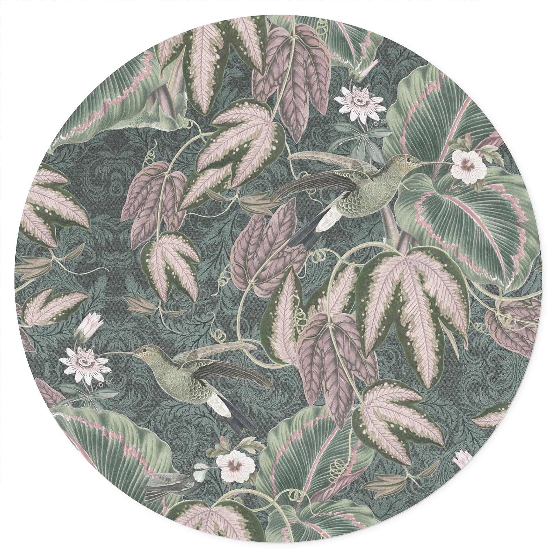 Jungle Muursticker kolibrie in tropisch woud - Bloemdecor - Rond