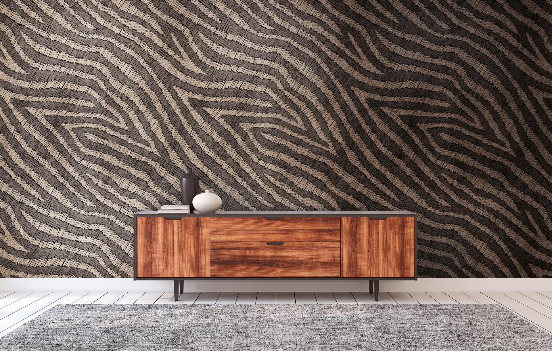 tapet zebramønster brun beige - non-woven tapet art Livingwalls - mat og glat
