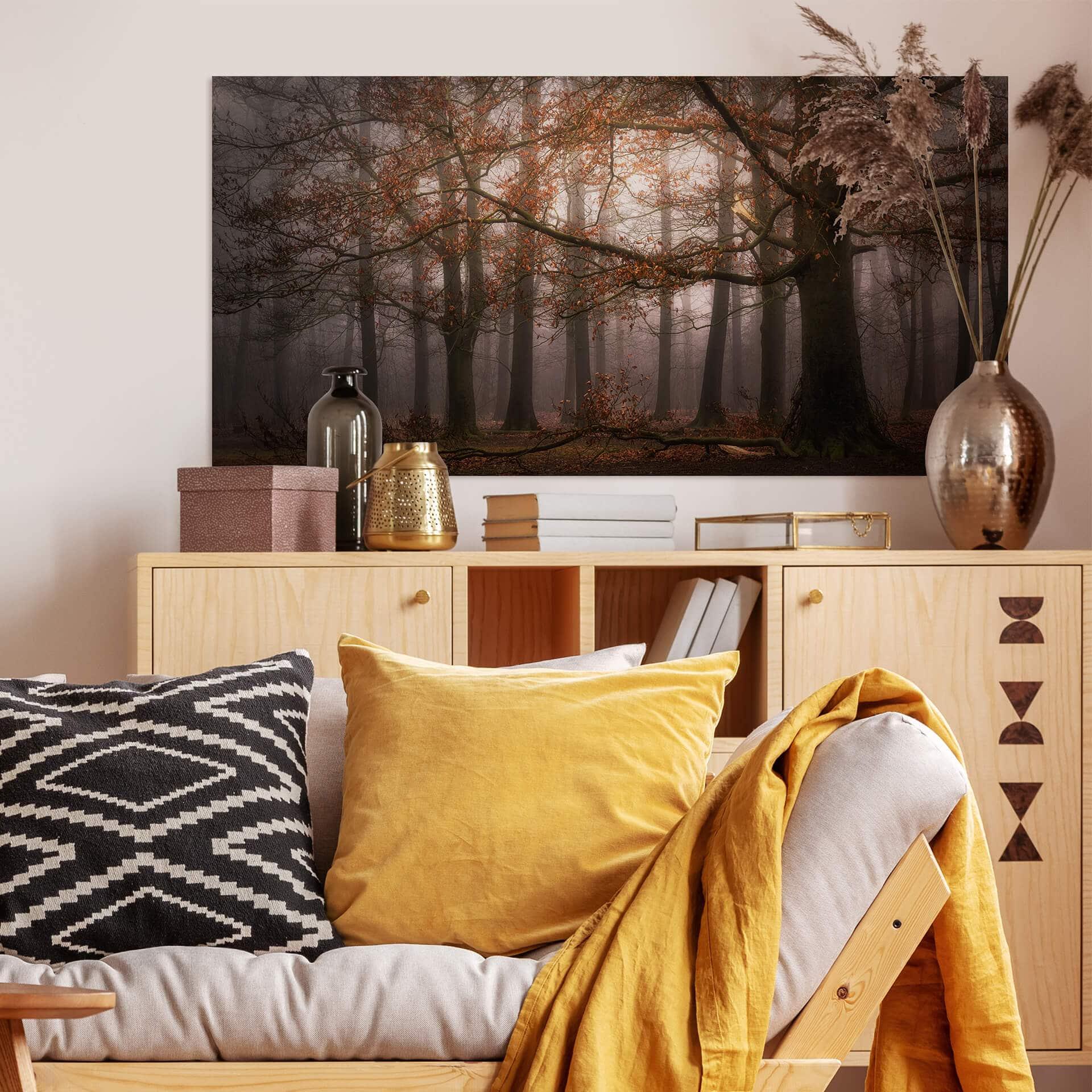 Plakat Dingemans - Mgła w jesiennym lesie - Panorama