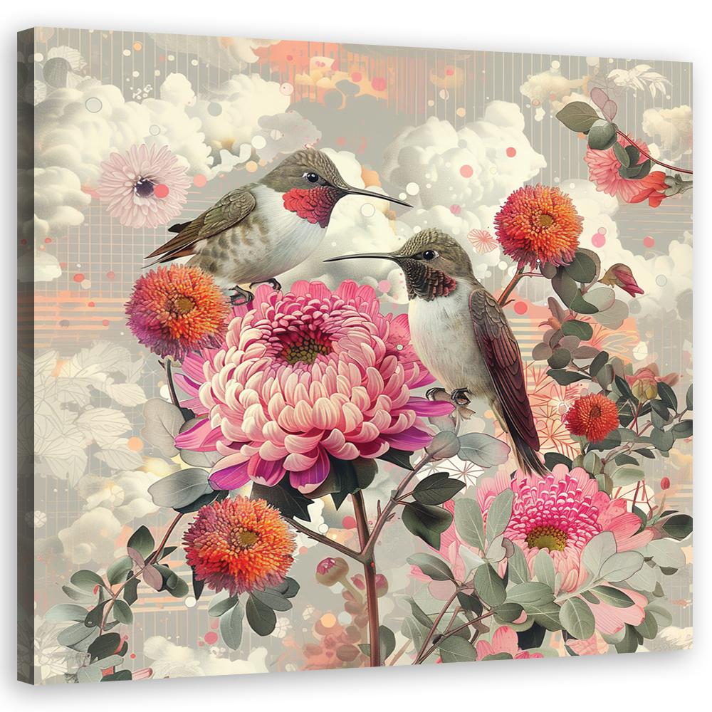 Leinwandbild Kolibris mit Blumen