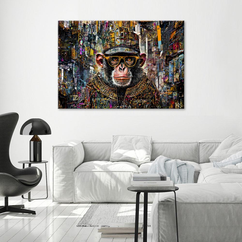 Canvasbillede, abe med farverige accenter