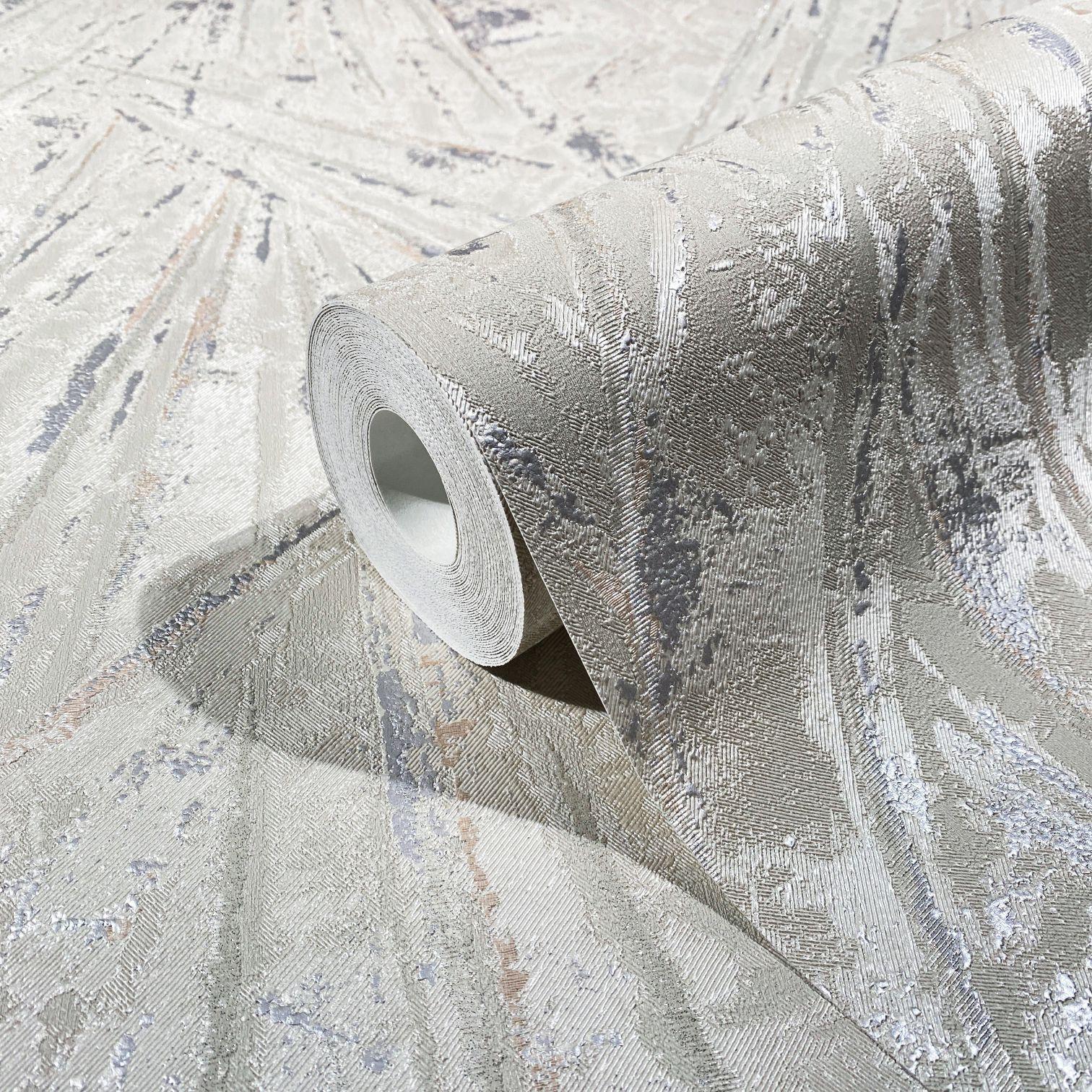 Vliesbehang met glans en waaierlook beige, parelstructuur