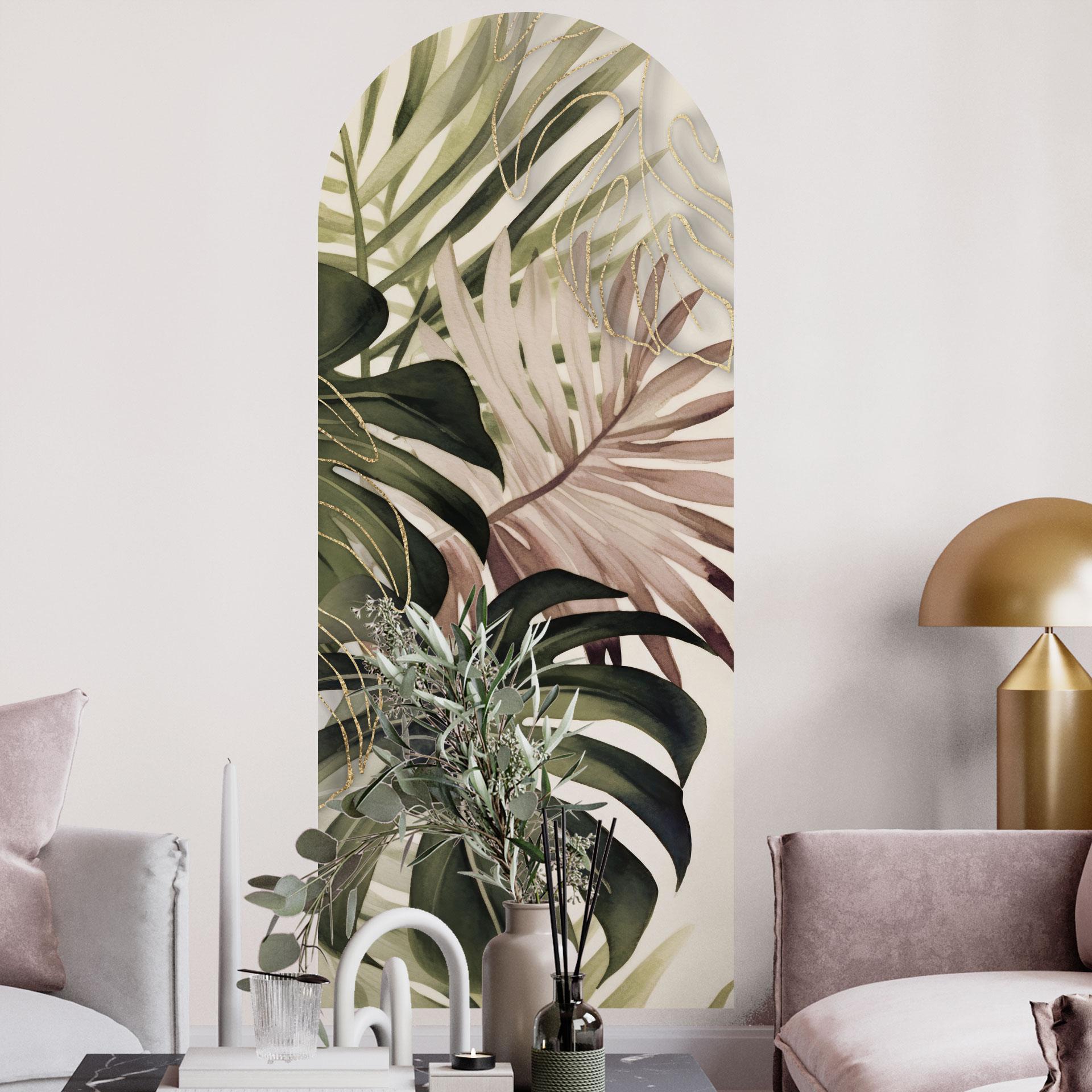 Wallsticker rundbue vægpanel tropiske blade boho - Haase - smal