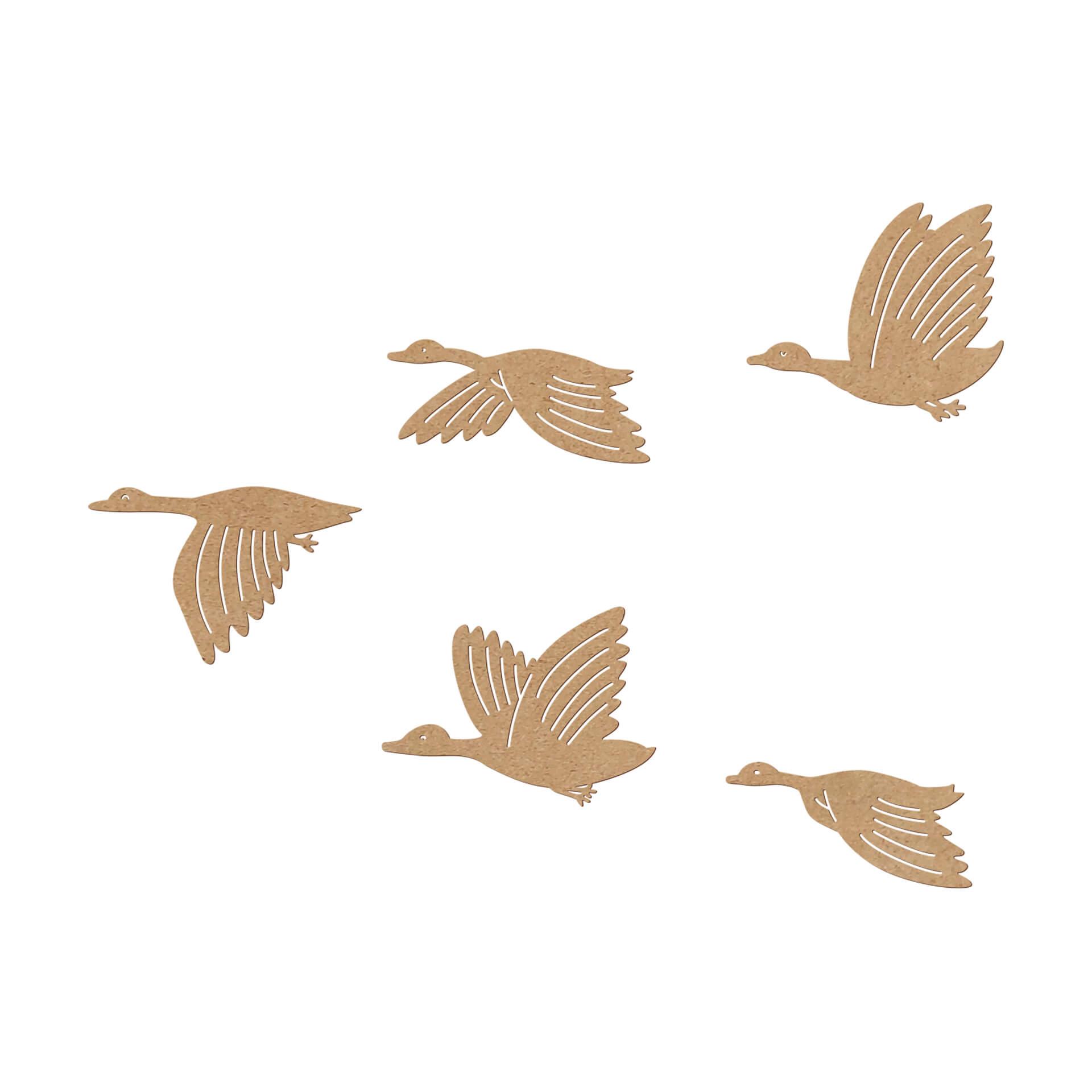 Decoración mural Gansos voladores - MDF naturaleza (5 piezas)