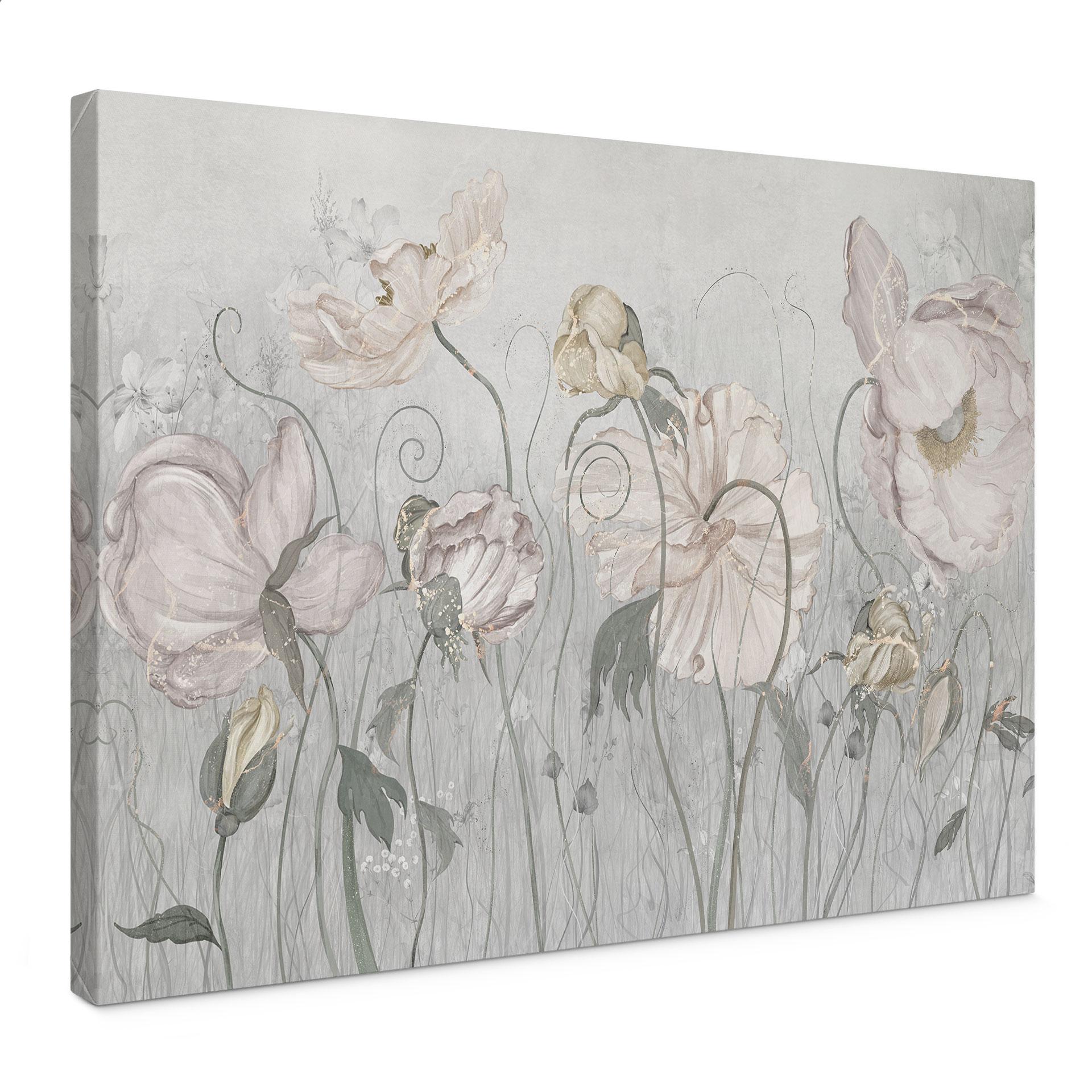 Canvas schilderij vintage stijl bloemen in grijs - Ms Tiff