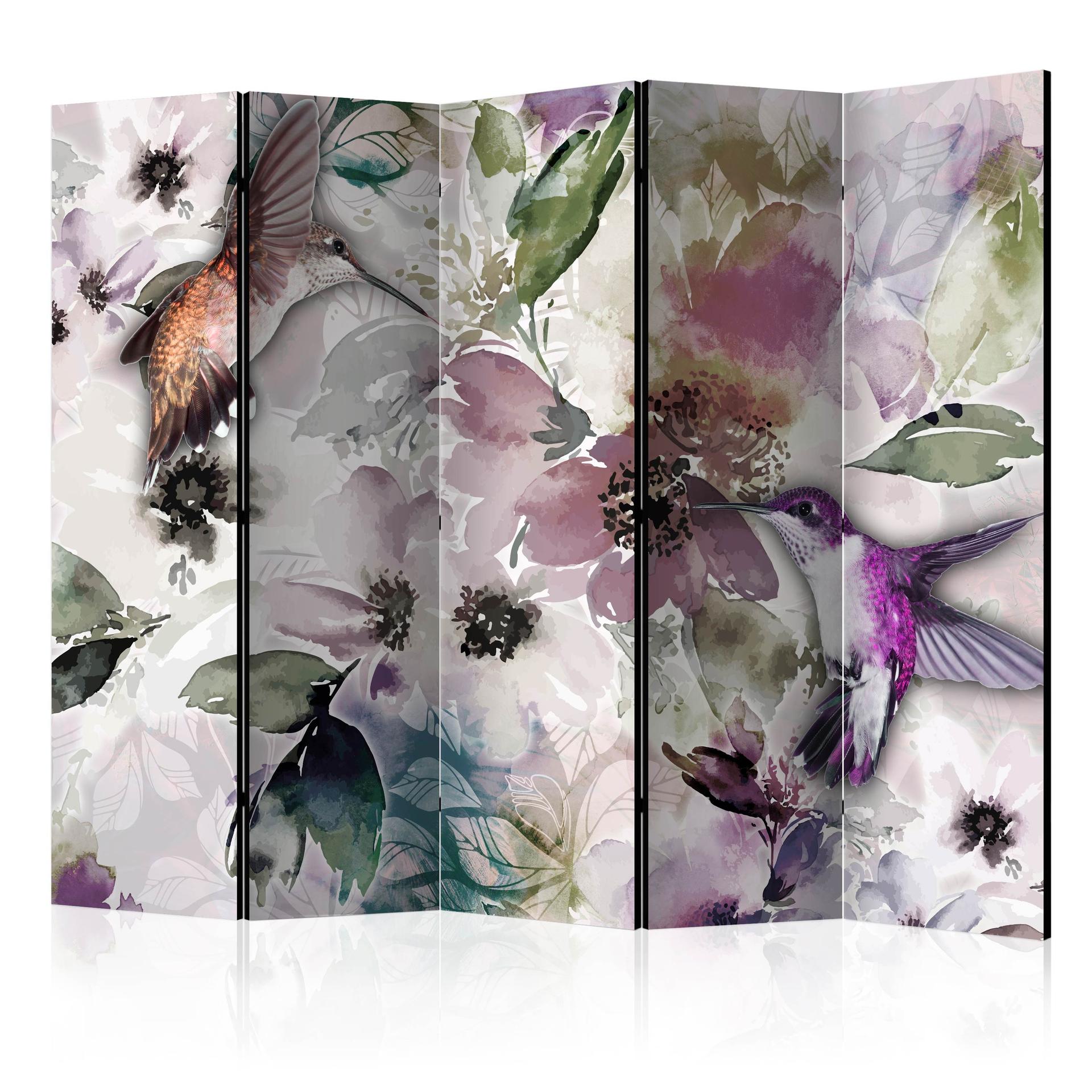 Screen room divider - Natur i akvareller , 5-delt - 225x172 cm