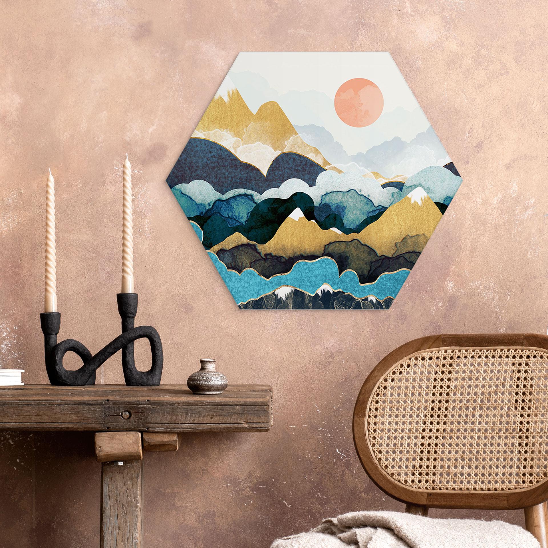Hexagon Dibond Bjergtop over skyerne - SpaceFrog Designs