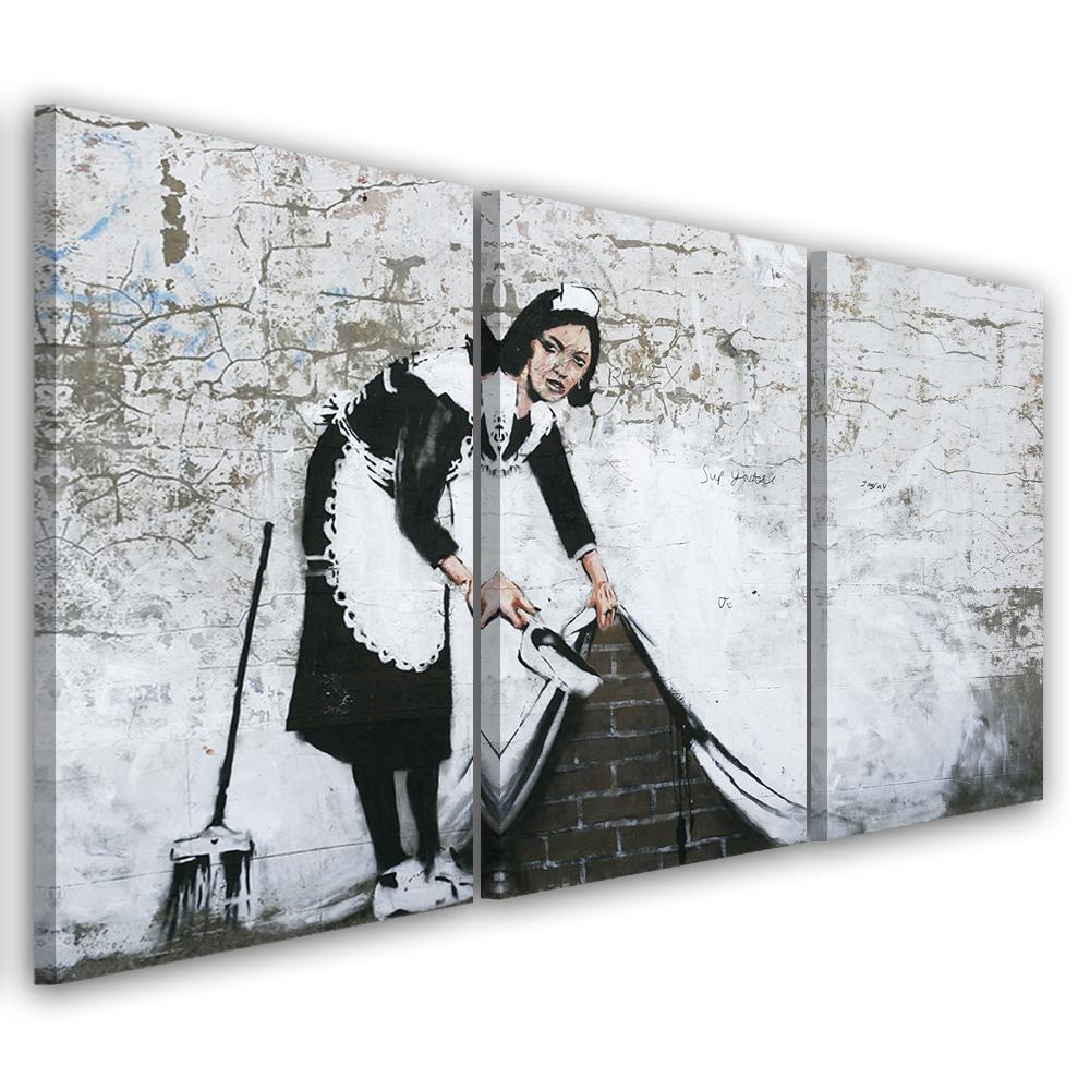 3 stykke lærredstryk, Banksy Maid Street Art