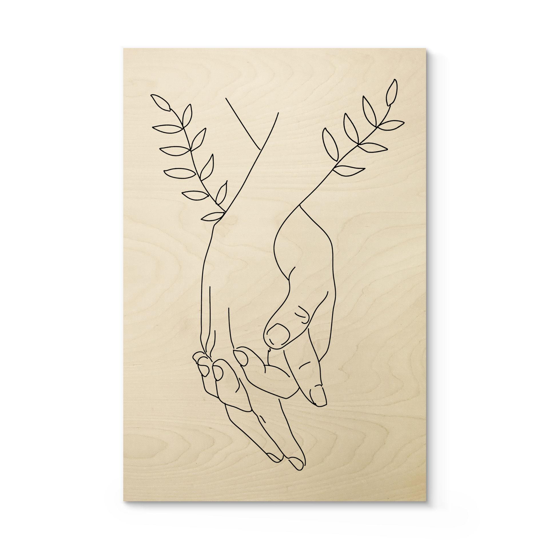 Billede af træ Line Art - Elskende, der holder i hånd - Lizde