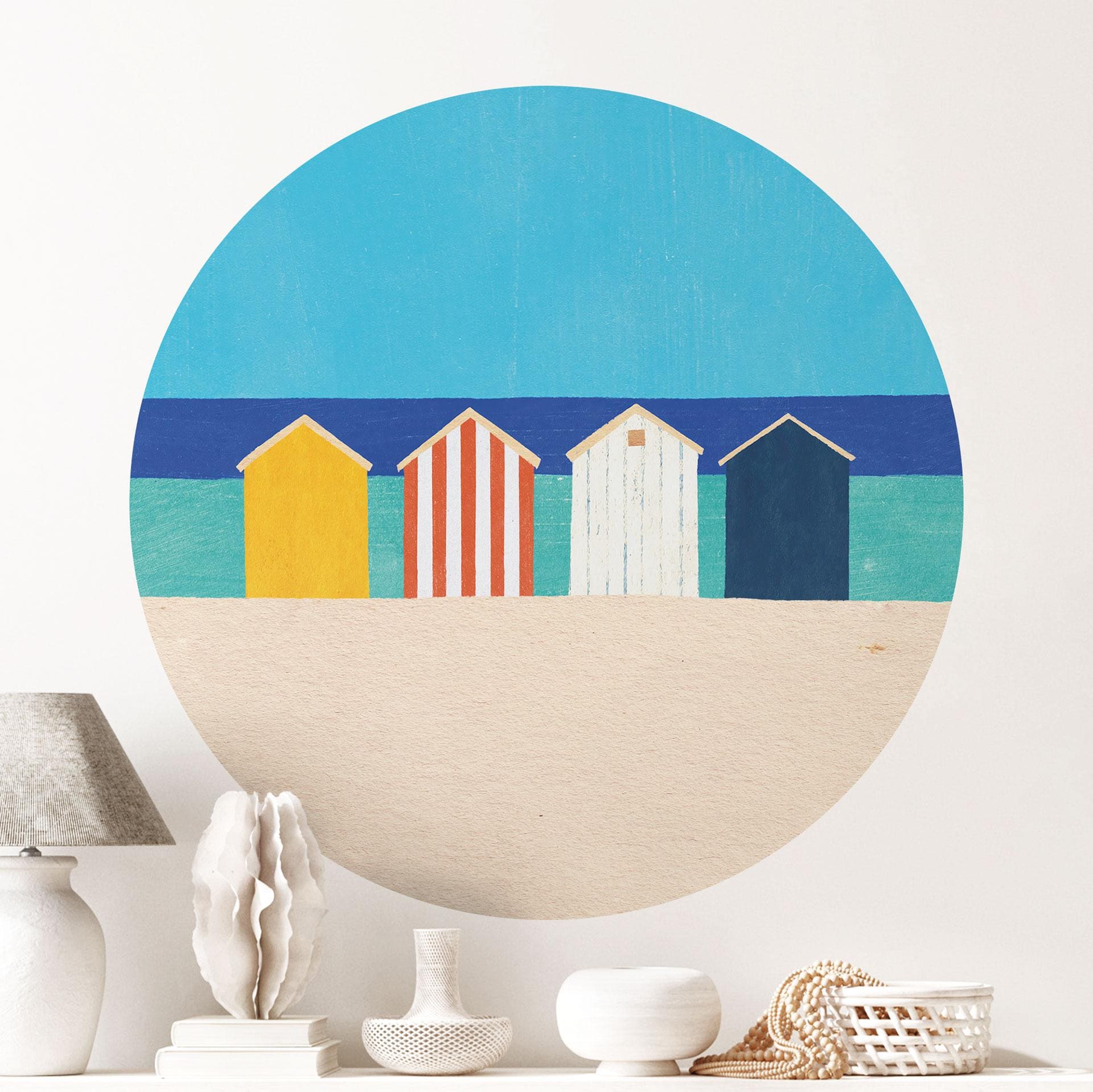 Muursticker Strandhuisjes aan zee - Rivers - Rond