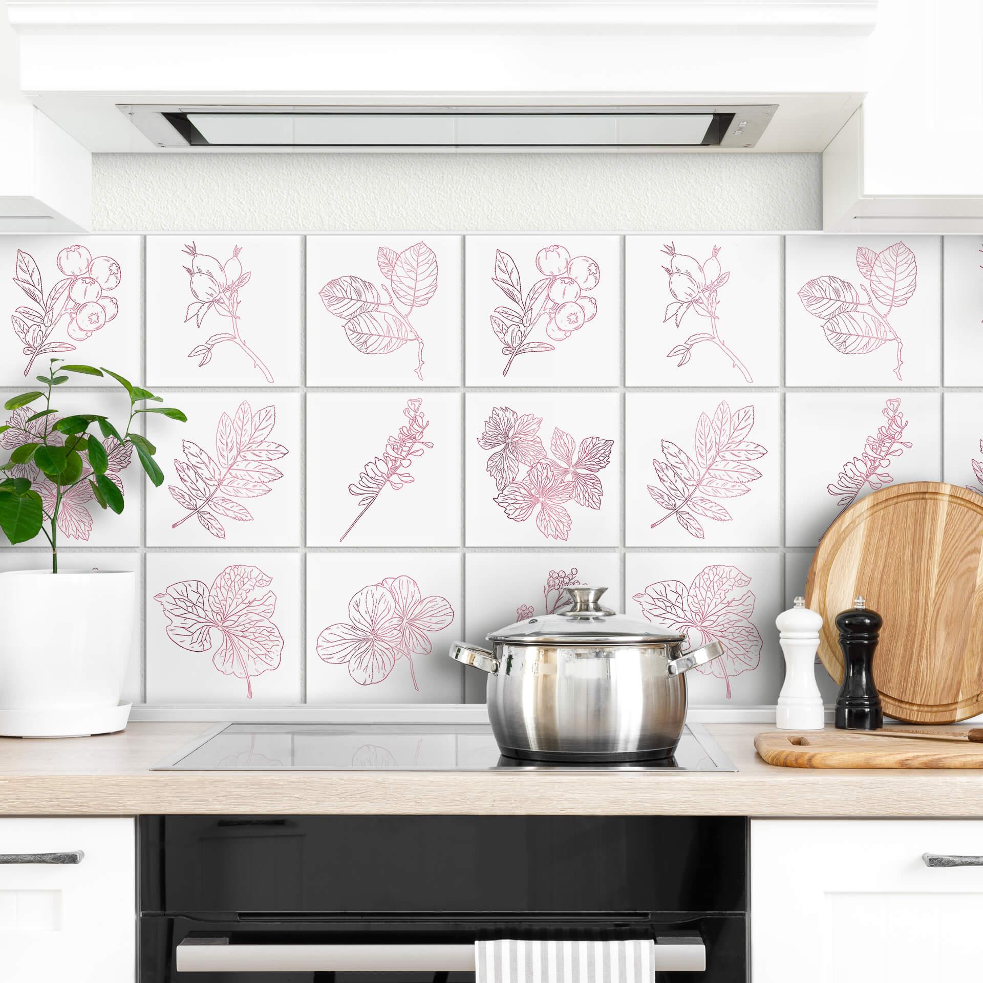 Fliesenaufkleber Outlines Blätter Rose - 12er Set