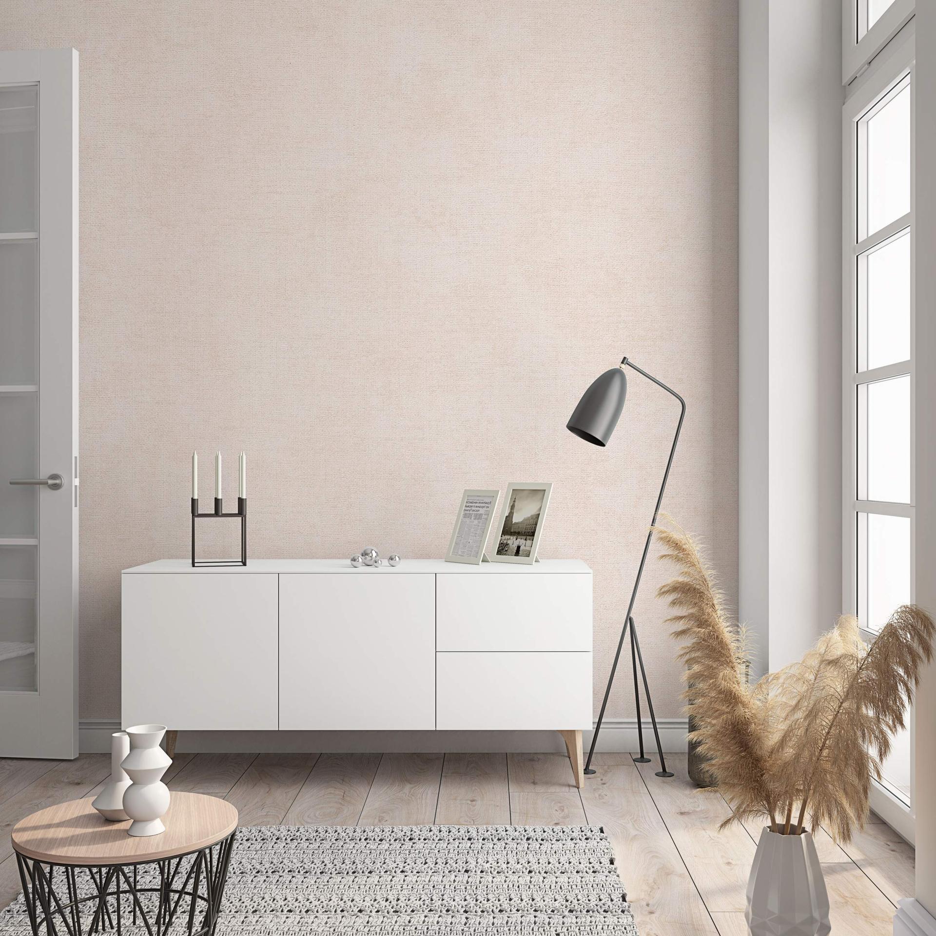 Non-woven tapet med moderne monokromt look og tekstur i beige ensfarvet