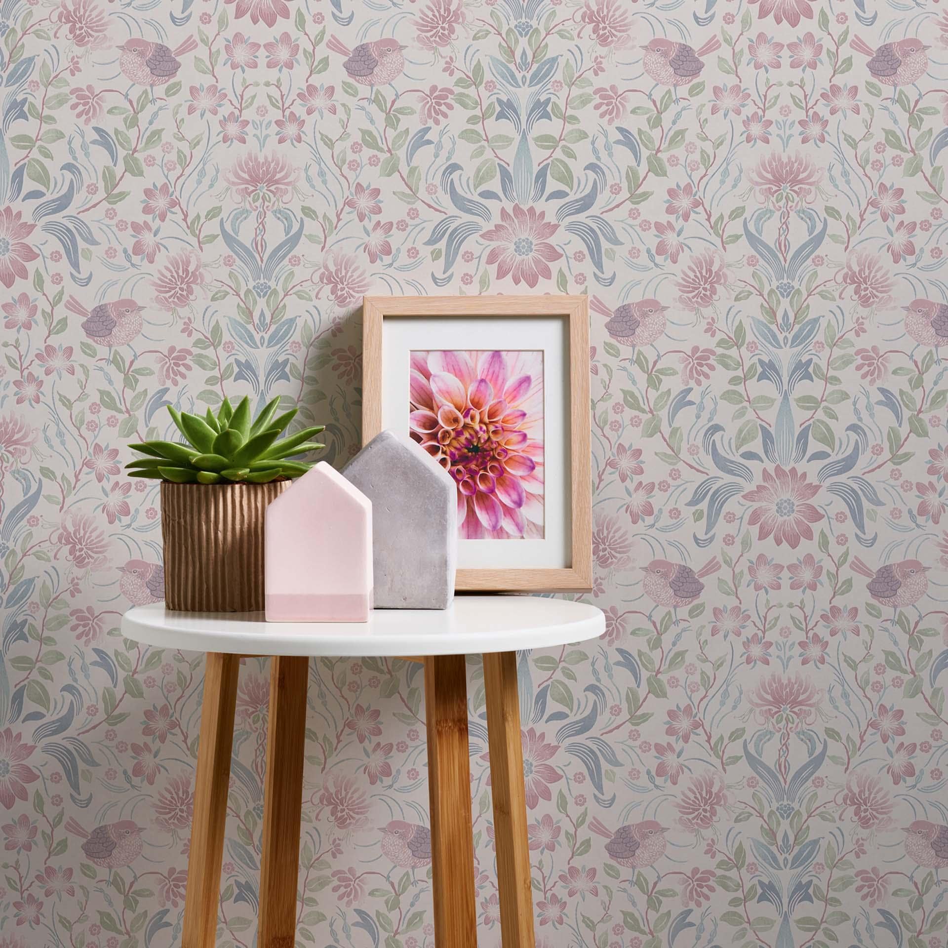 tapet blomstret creme blå - non-woven tapet landsted A.S. Création - mat og lys struktur