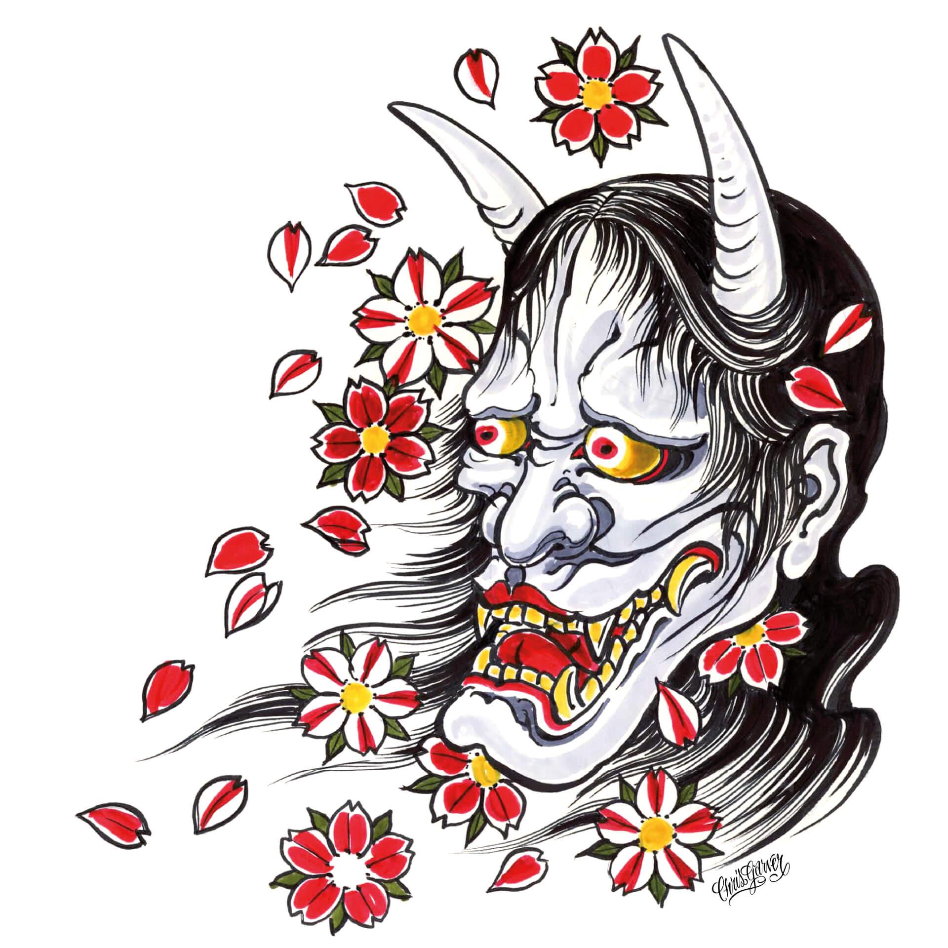 Fensterbild Miami Ink Hannya Maske