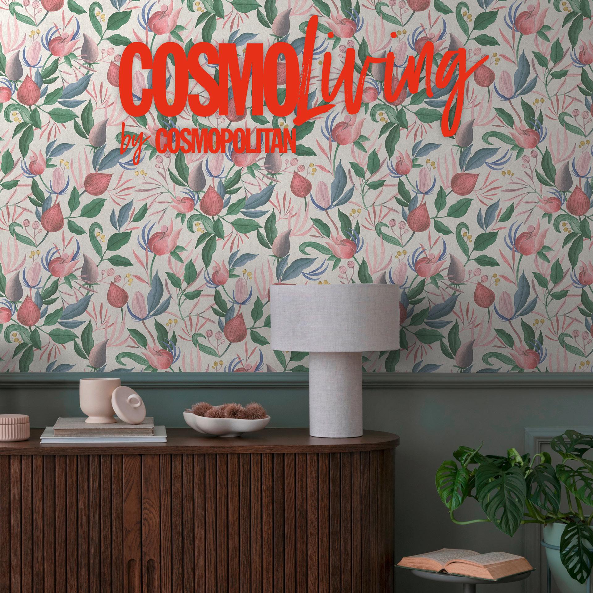 COSMOPOLITAN blomsterdesign tapet hvid grøn pink botanisk Ikke-vævet tapet blomster