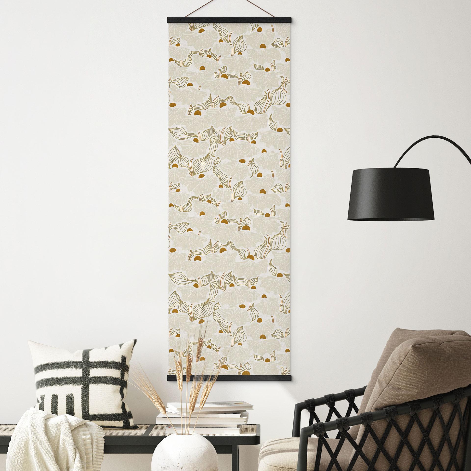 Tekstil plakat Minimalistiske blomster i creme og guld | Vintage blomster - Annick - Panorama