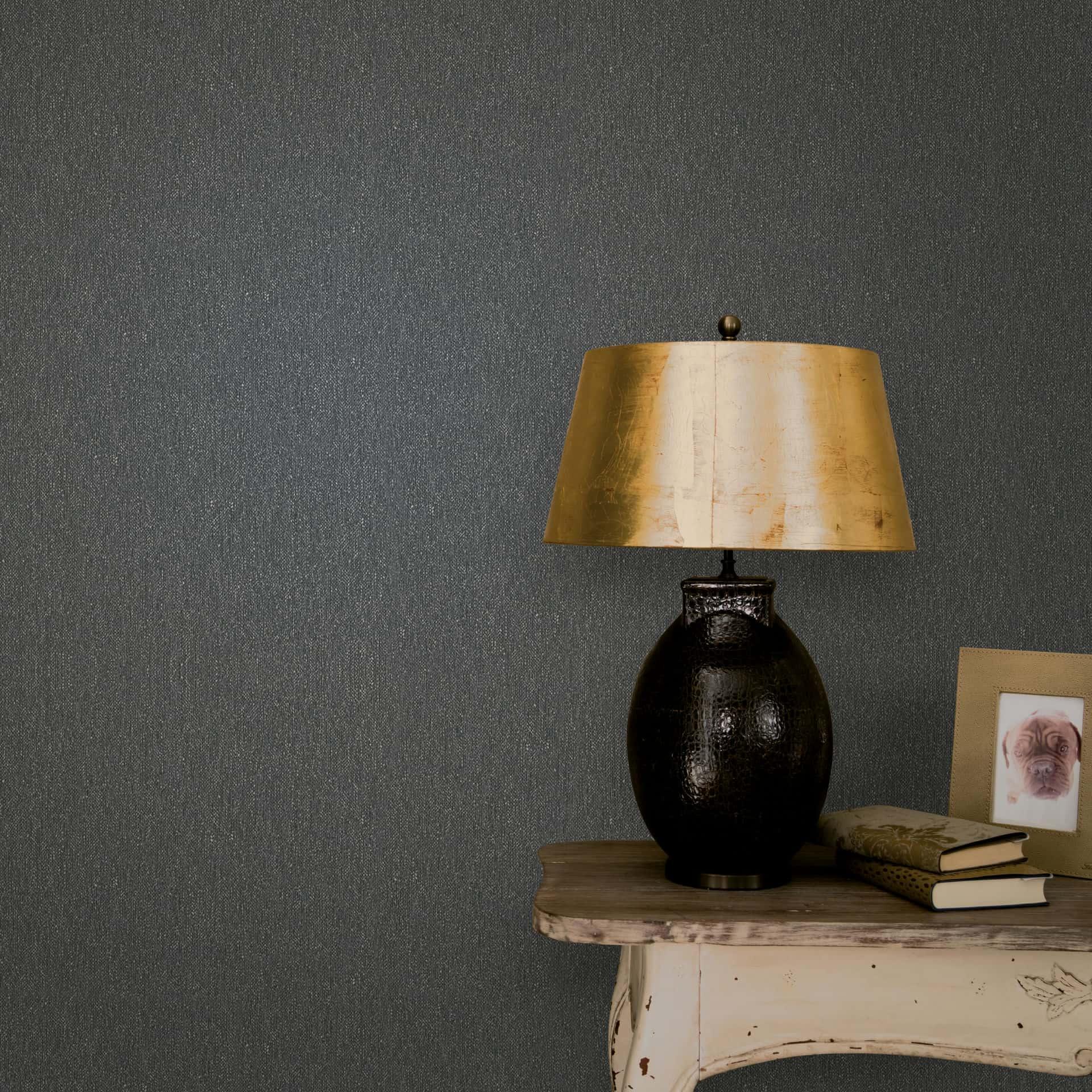 Ikke-vævet tapet plain, tekstil plain classic i sort