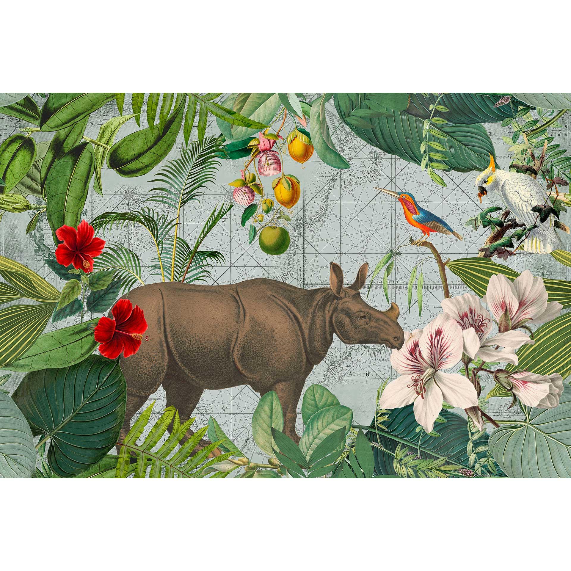 Livingwalls papier peint photo ARTist Jungle Rhino avec jungle et hippopotame
