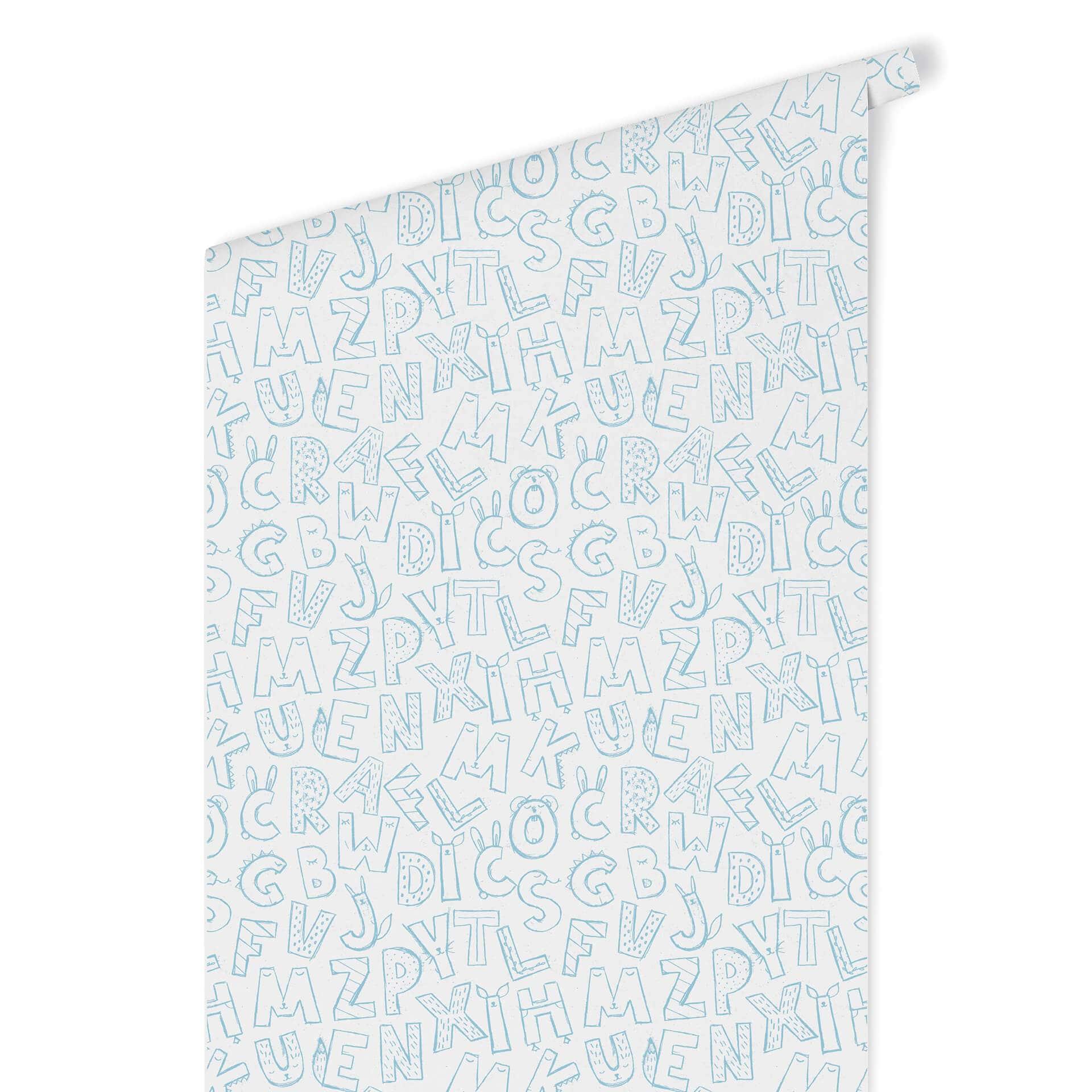 Patroonbehang – Kinderalfabet – blauw
