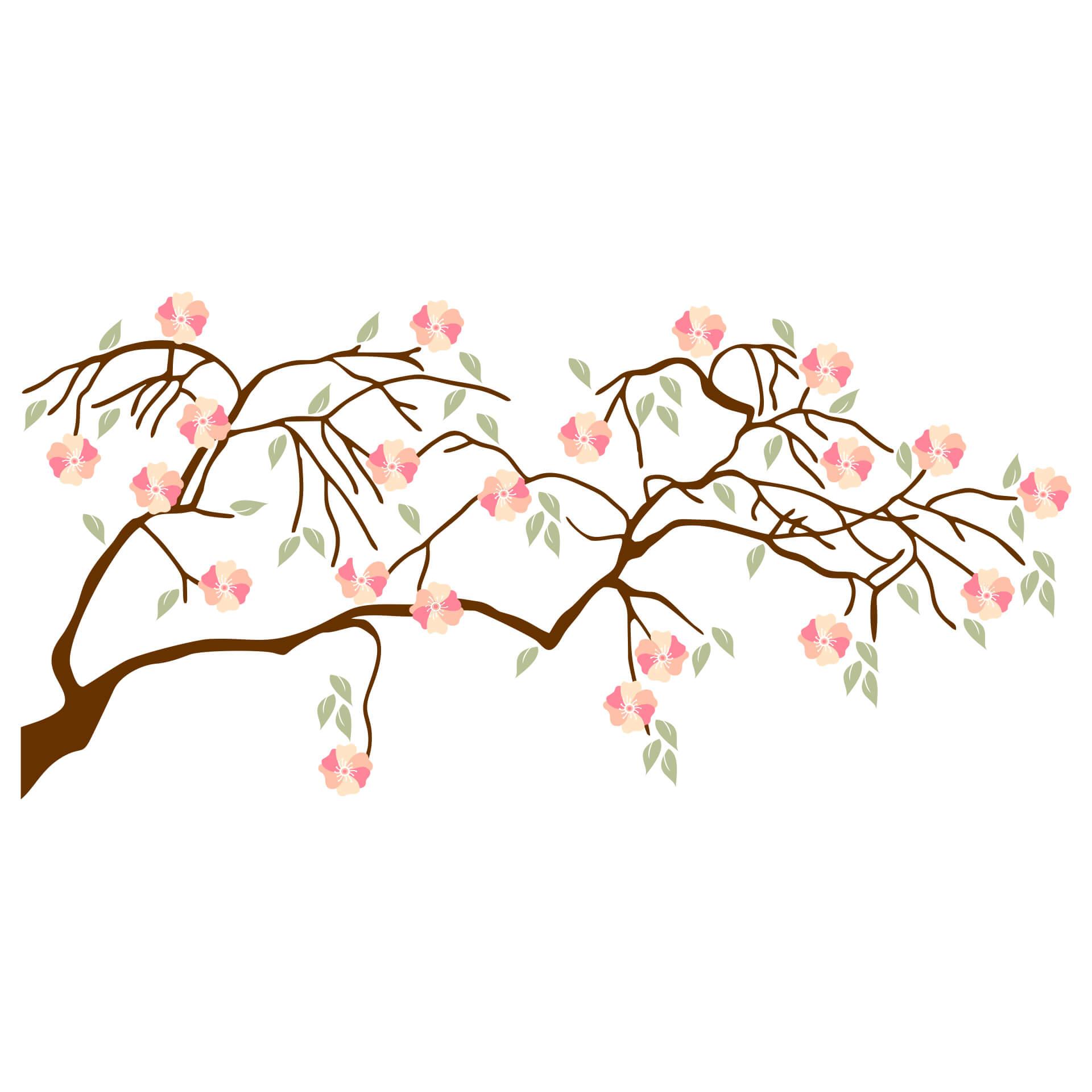 Wandtattoo Langer Ast mit pfirsichfarbenen Blüten + 3 Wandhaken