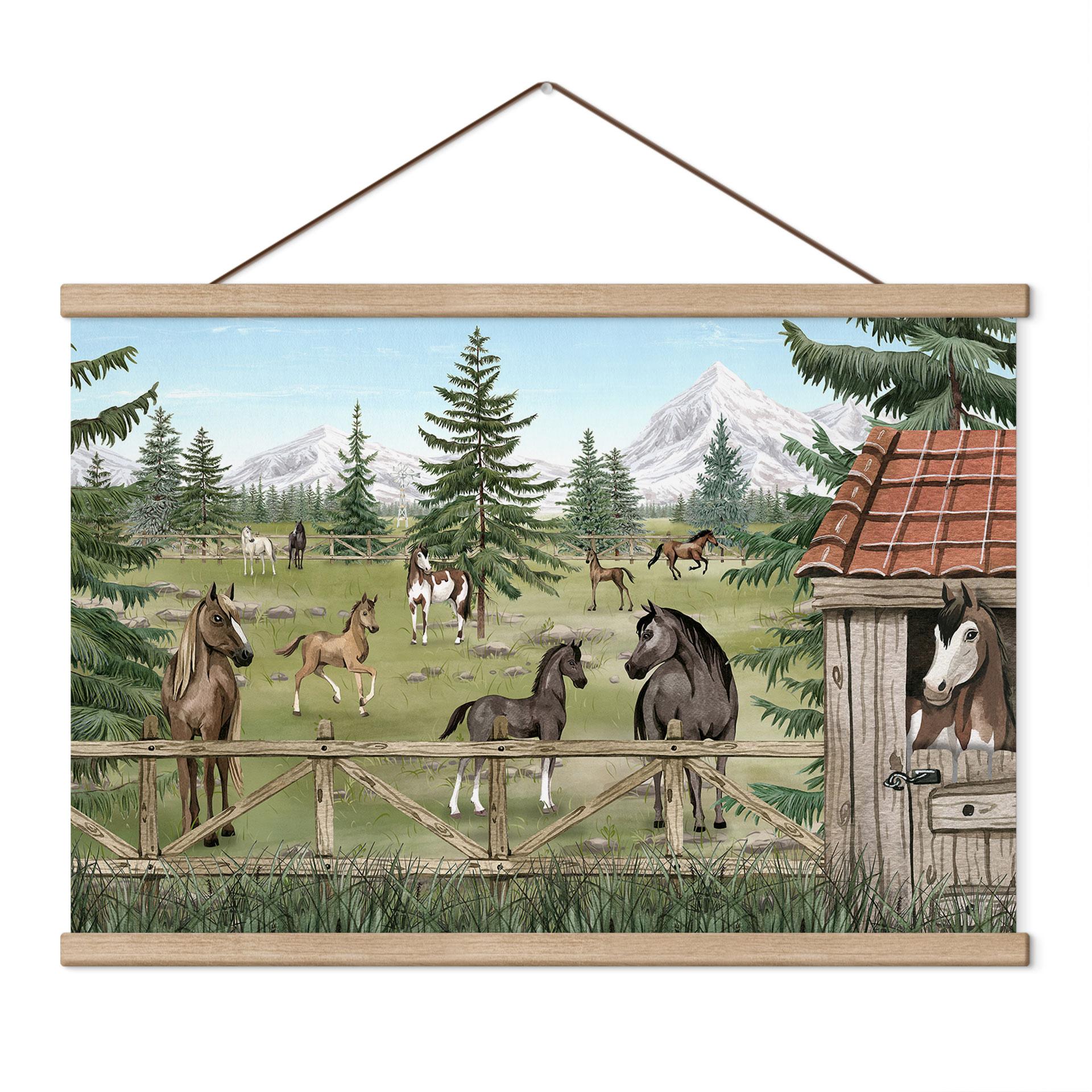 Kinderkamer Textielposter Paardenweide in het natuurpark - Oliver Robins