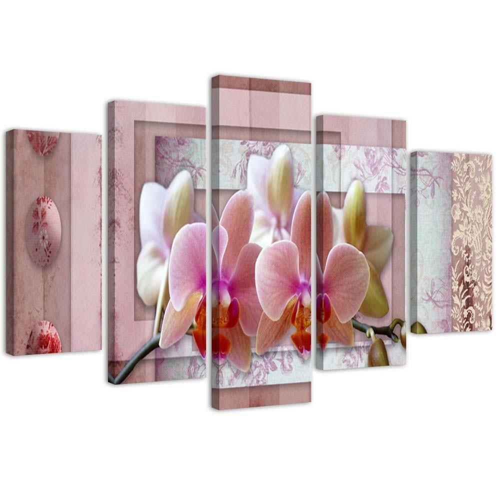 5 stykke lærredsprint Pink Flower Orchid